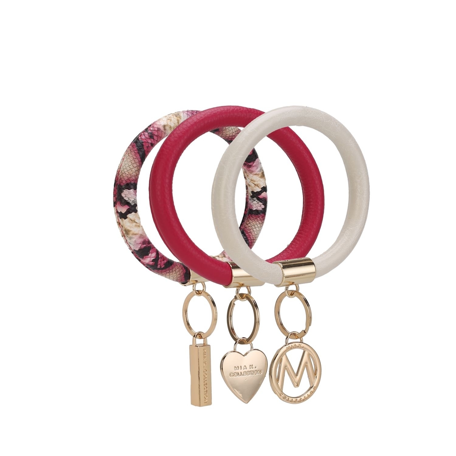 MKF Collection Jasmine Vegan Leather Women’s Wristlet Keychain Set By Mia K- 3 Pieces - Fuchsia-Ivory