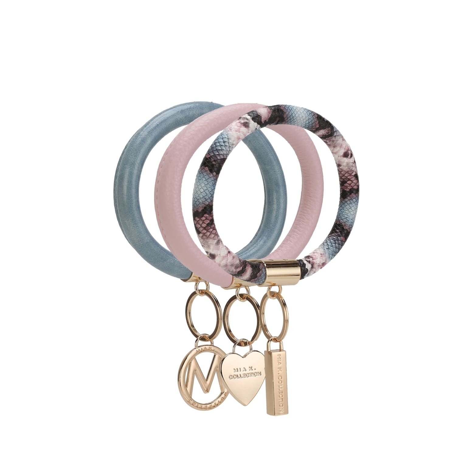 MKF Collection Jasmine Vegan Leather Women’s Wristlet Keychain Set By Mia K- 3 Pieces - Pink-Denim-Mauve