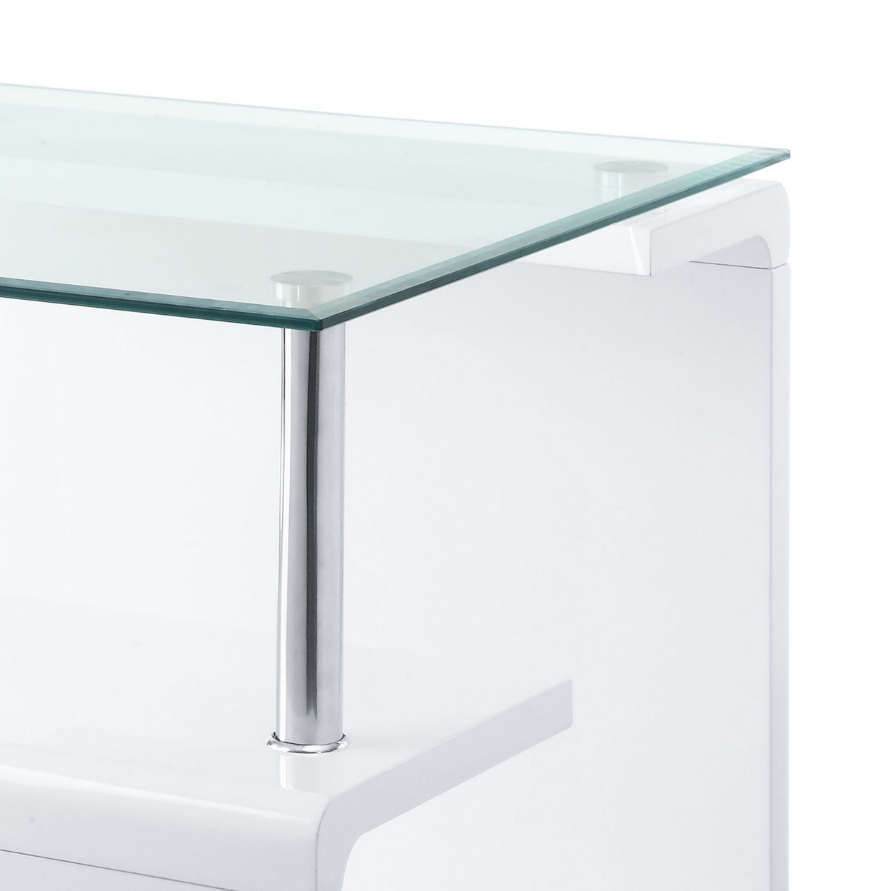 24 Inch Square Accent End Table, Glass Top, Open Shelf, White, Chrome- Saltoro Sherpi