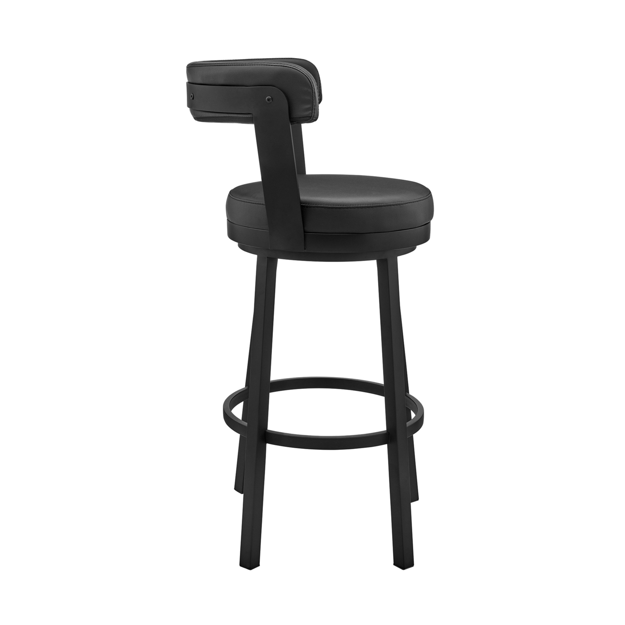 Emma 26 Inch Modern Counter Stool Chair, Vegan Faux Leather, Swivel, Black- Saltoro Sherpi