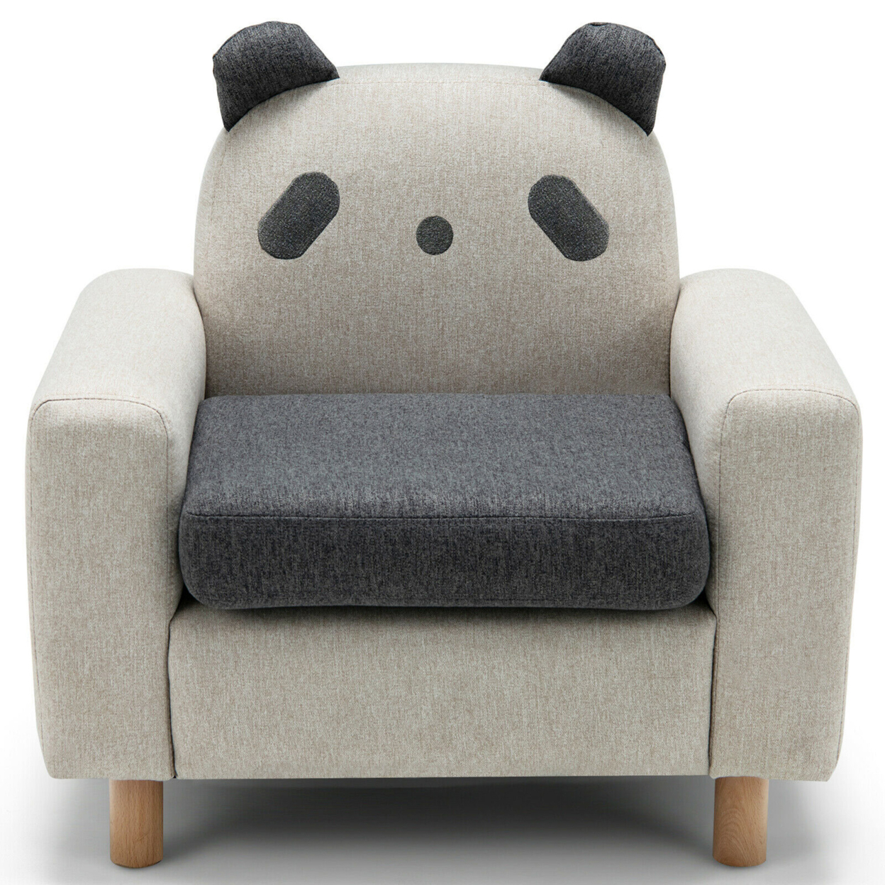 Kids Dinosaur/Panda/Chick Sofa Wooden Armrest Chair Couch W/ Thick Cushion Beech Legs Gift - Grey, Panda