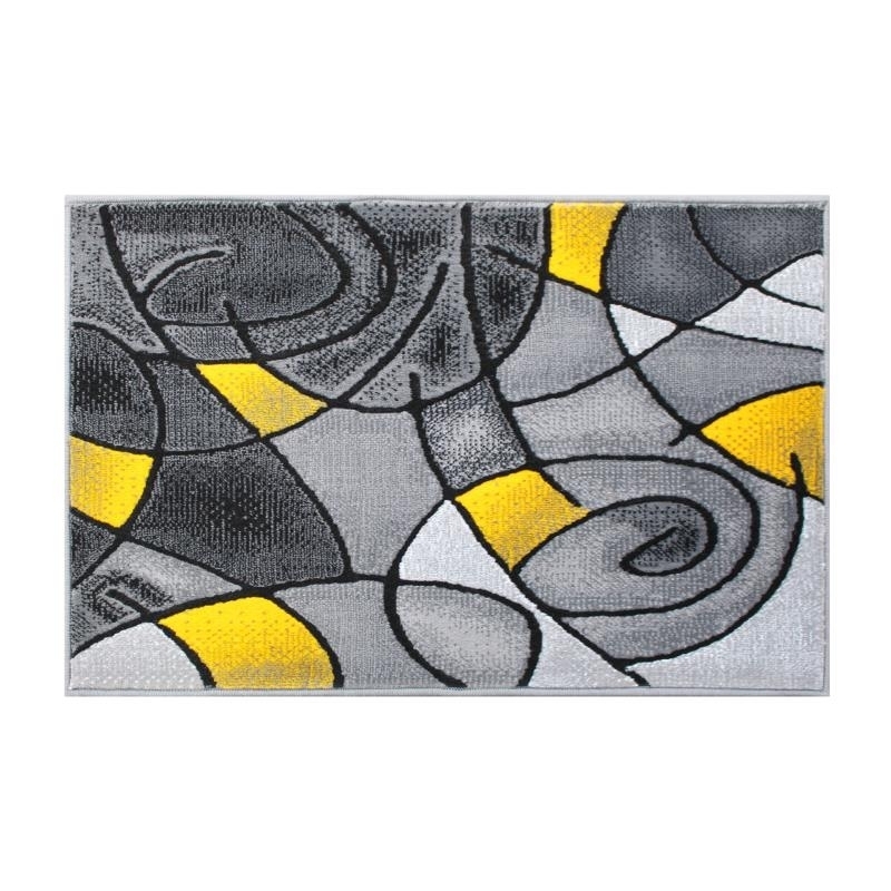 Jubilee Collection 2' X 3' Yellow Abstract Pattern Area Rug - Olefin Rug With Jute Backing For Hallway, Entryway, Or Bedroom
