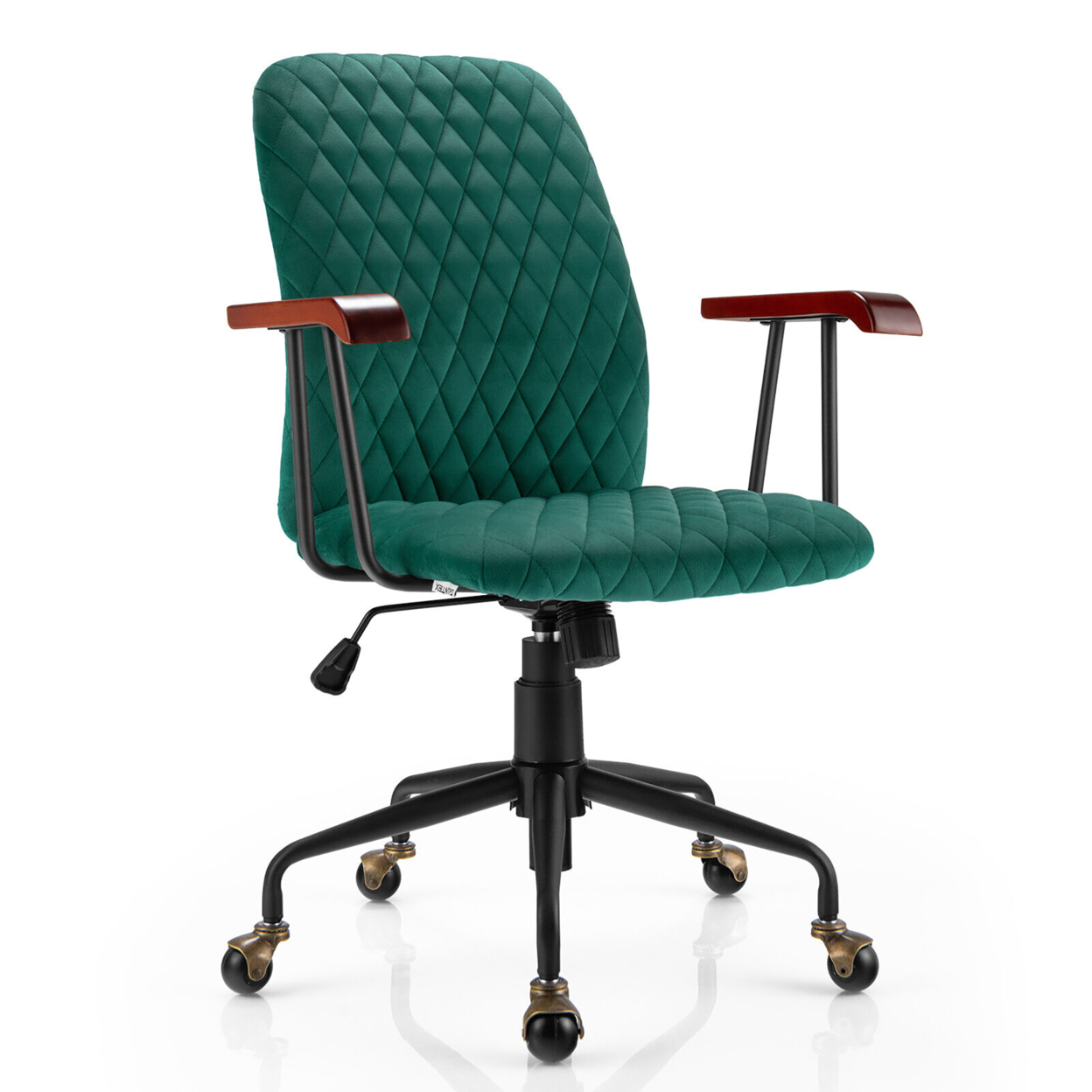 Velvet Home Office Chair Swivel Adjustable Task Chair W/ Wooden Armrest - Green