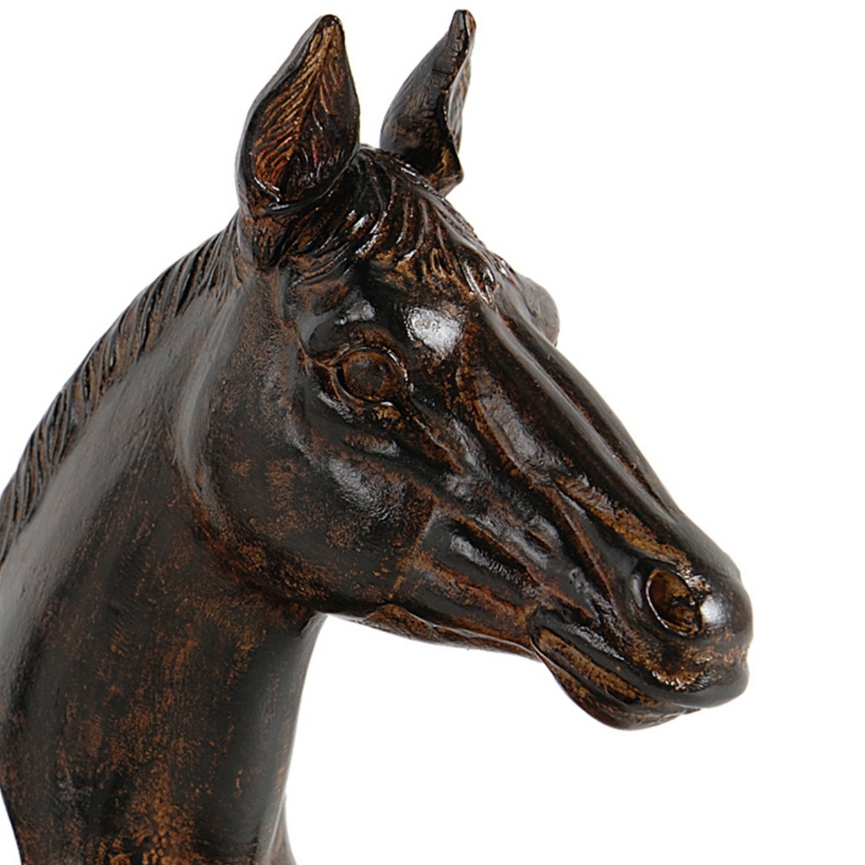 Ari Set Of 2 Bookends, Elegant Realistic Horse Bust FIgurines, Dark Brown- Saltoro Sherpi