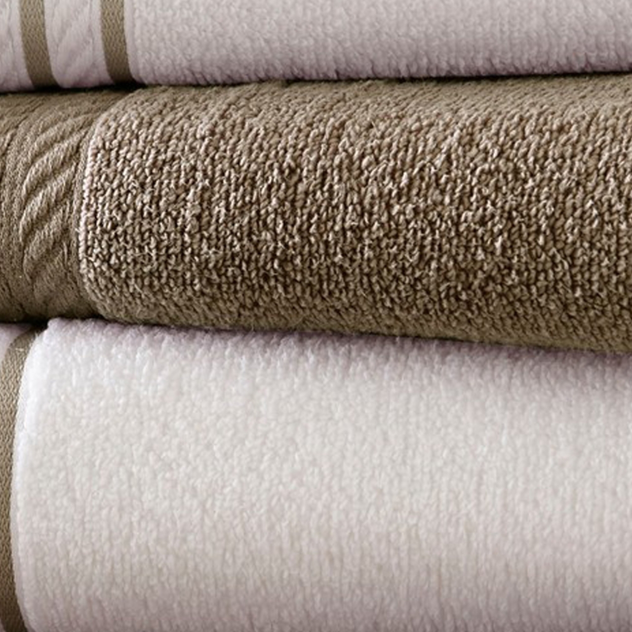 Dana 6 Piece Soft Egyptian Cotton Towel Set, Striped Pattern, Taupe, White- Saltoro Sherpi