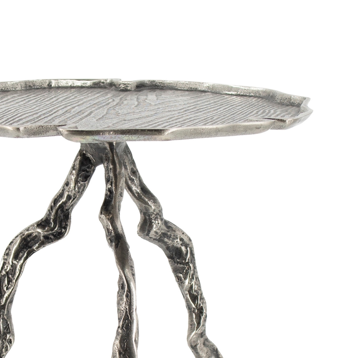 24 Inch Accent Table, Aluminum Metal Branch Tripod Legs, Antique Silver, Saltoro Sherpi