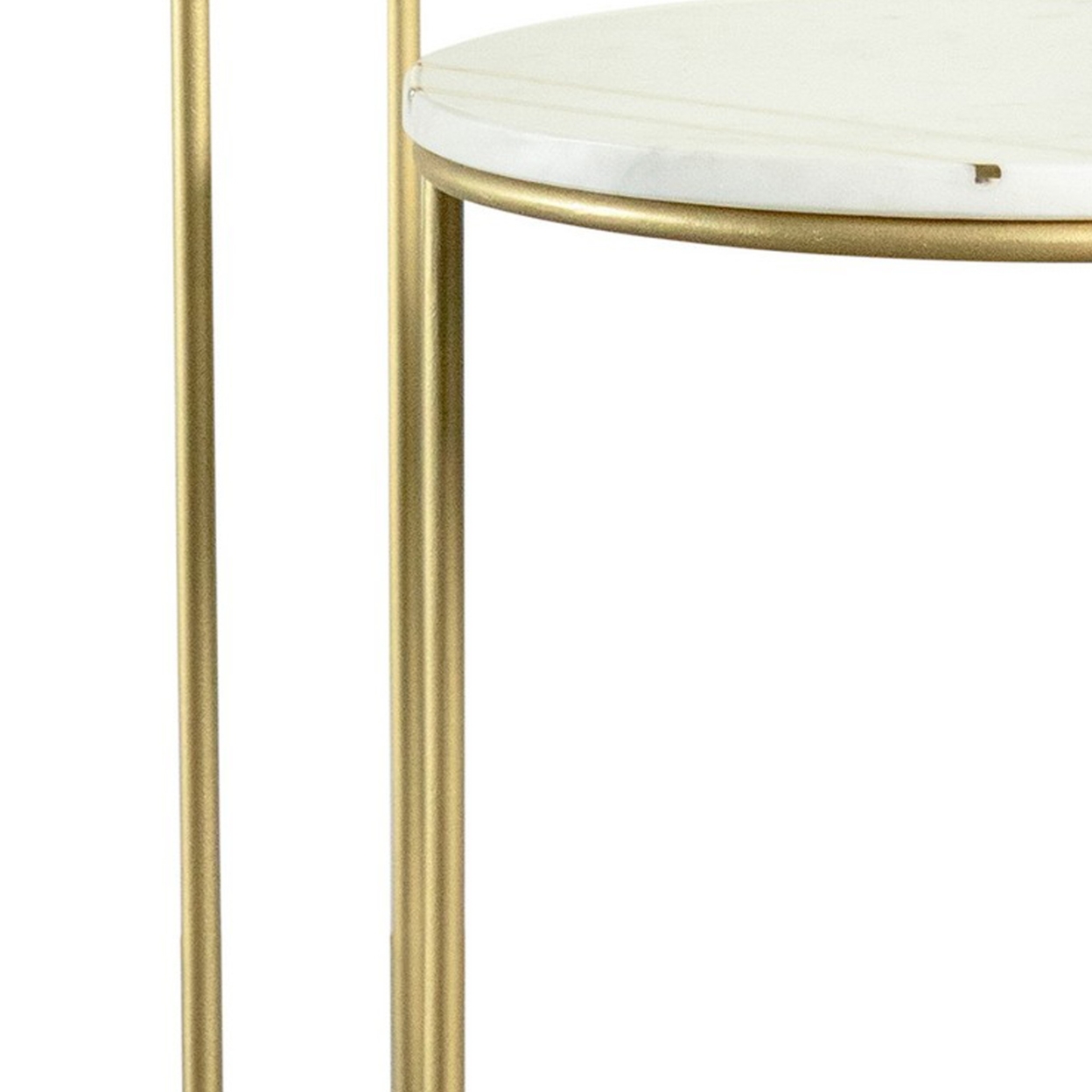 22, 17 Inch Modern 2 Piece Nesting End Table Set, White Marble Top, Gold