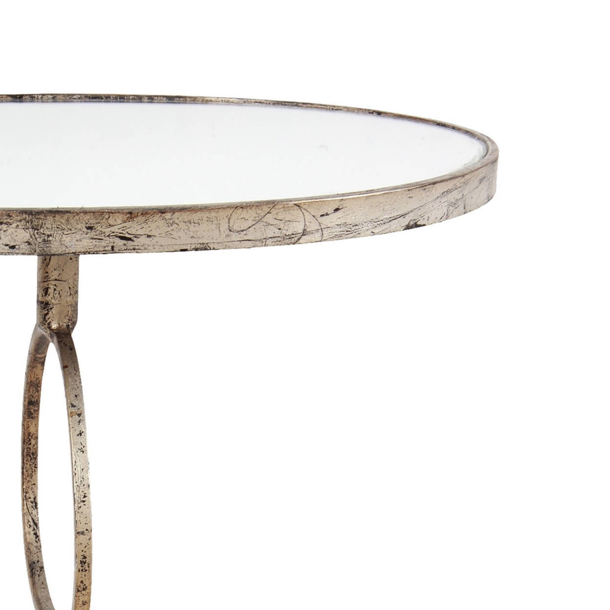 28 Inch Accent Side Table, Round Mirror Top, Metal Base, Rustic Gold Finish, Saltoro Sherpi
