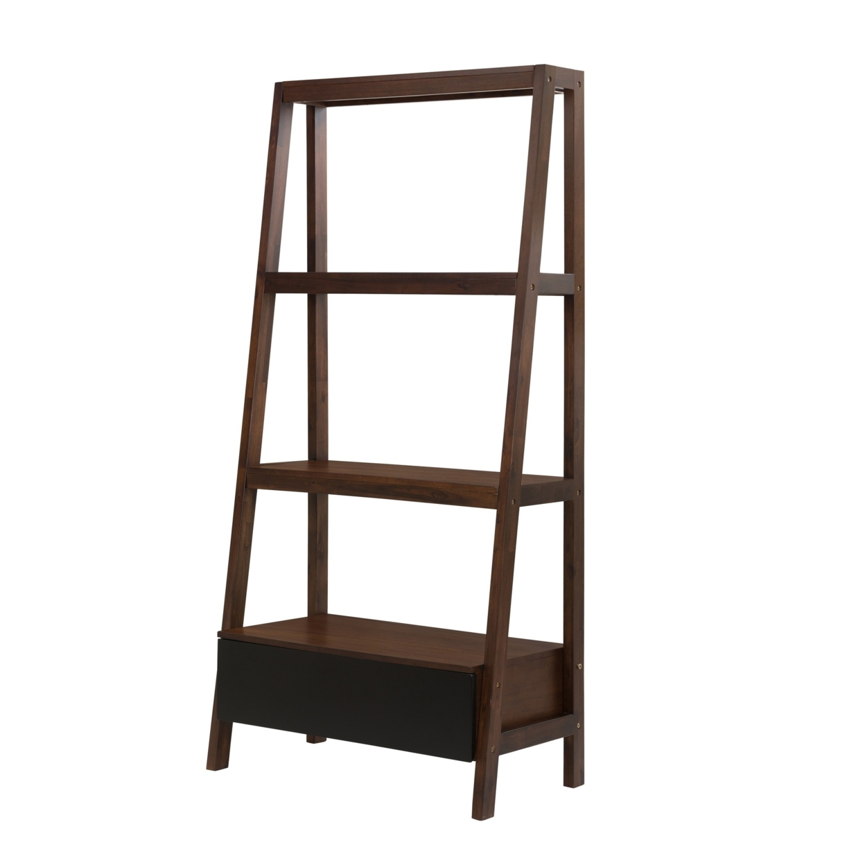 68 Inch Tall Shelf Unit, 2 Ladder Style Shelves, 1 Drawer, Espresso Brown- Saltoro Sherpi