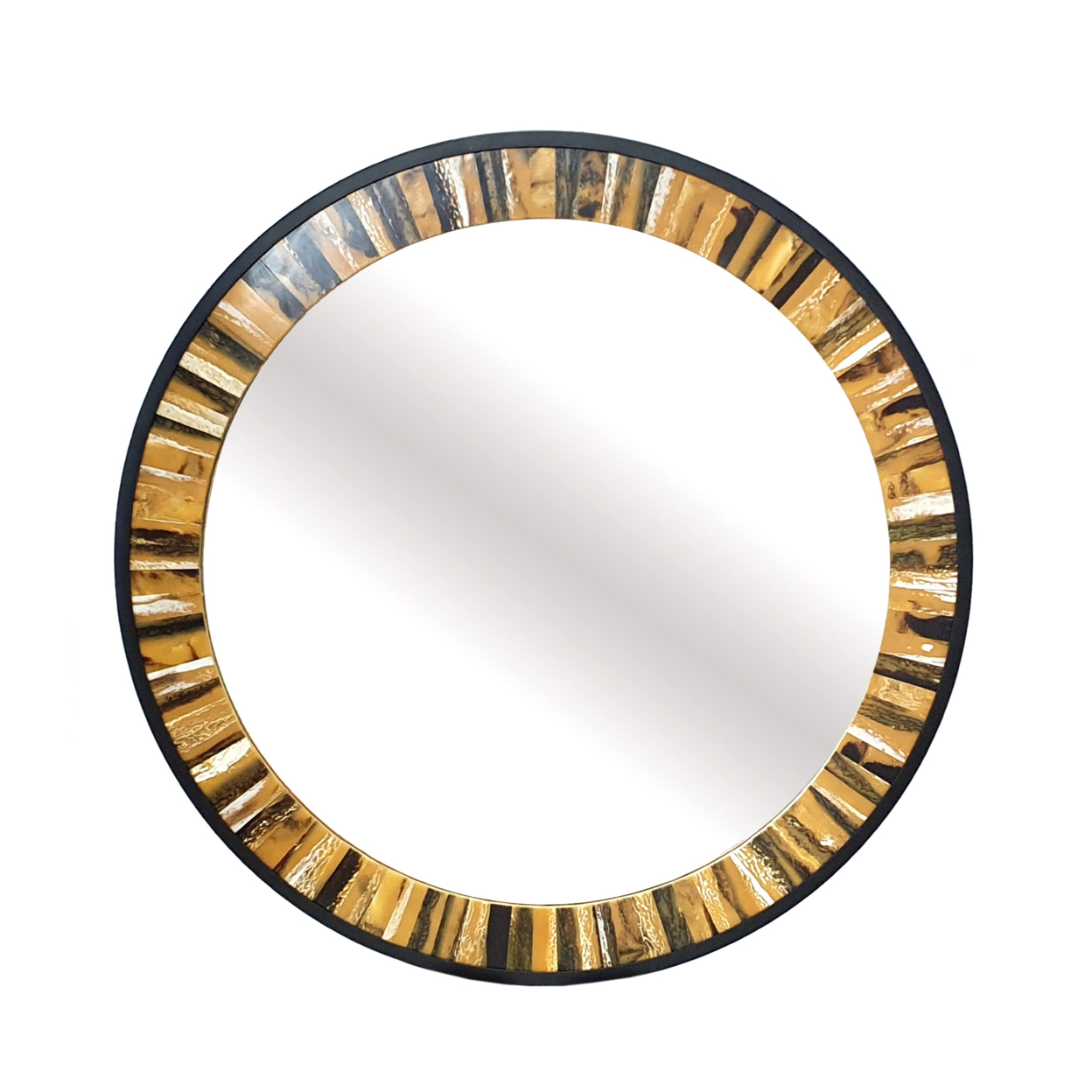 32 Inch Accent Wall Mirror, Round Metal Frame With Agate Inspired Pattern- Saltoro Sherpi