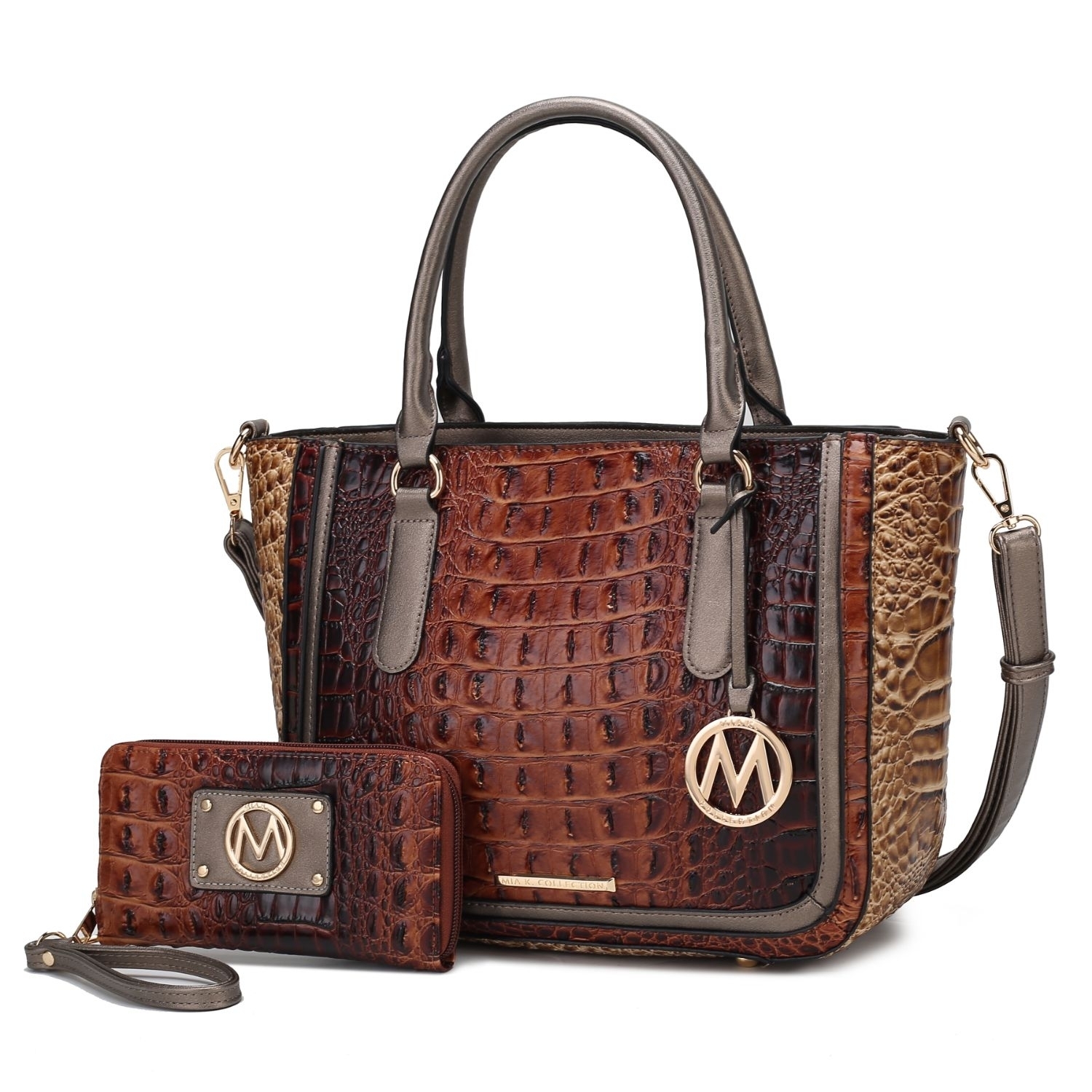 MKF Collection Bonnie Faux Crocodile-Embossed Vegan Leather Women's Satchel With Wallet Bag By Mia K - 2 Pieces - Taupe