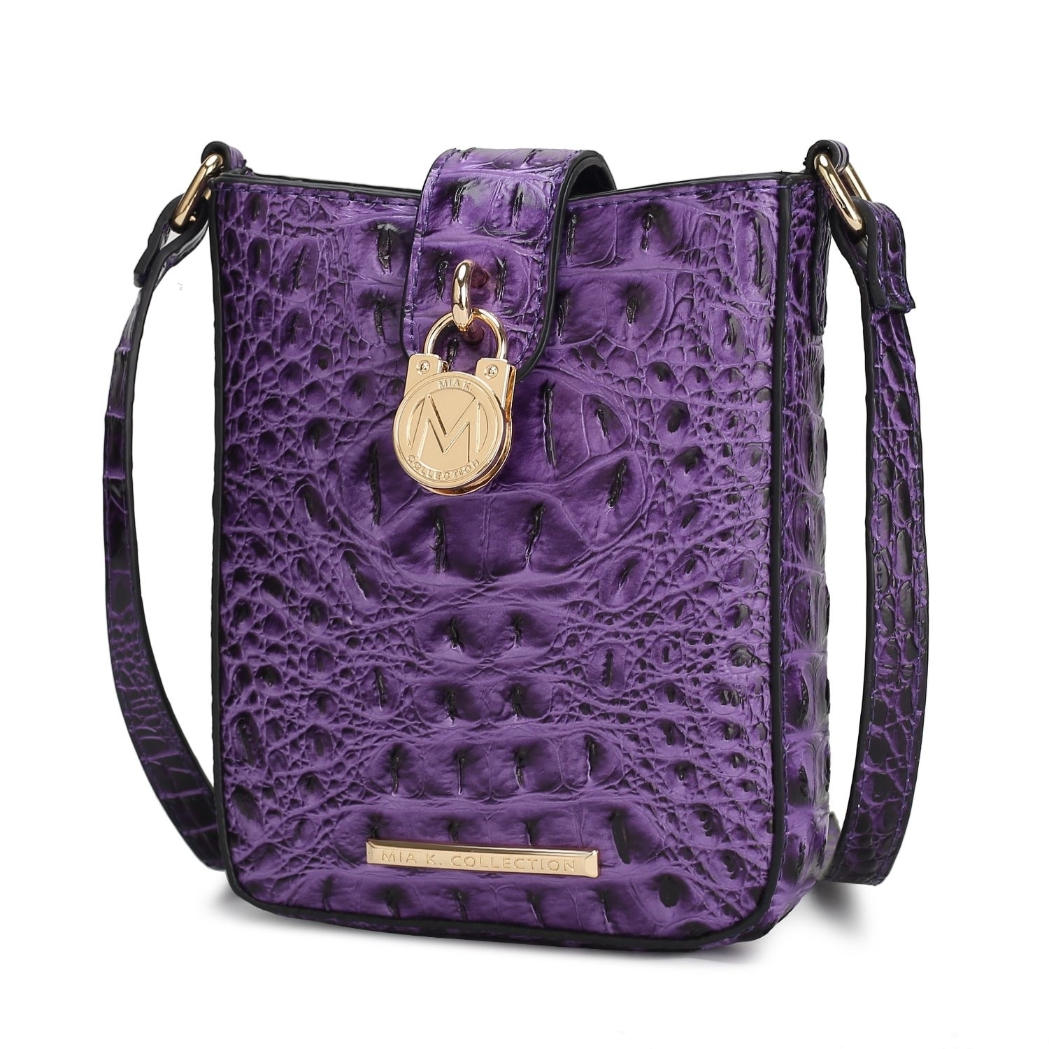 MKF Collection Avery Faux Crocodile Embossed Vegan Leather Women's Crossbody Bag By Mia K - Purple