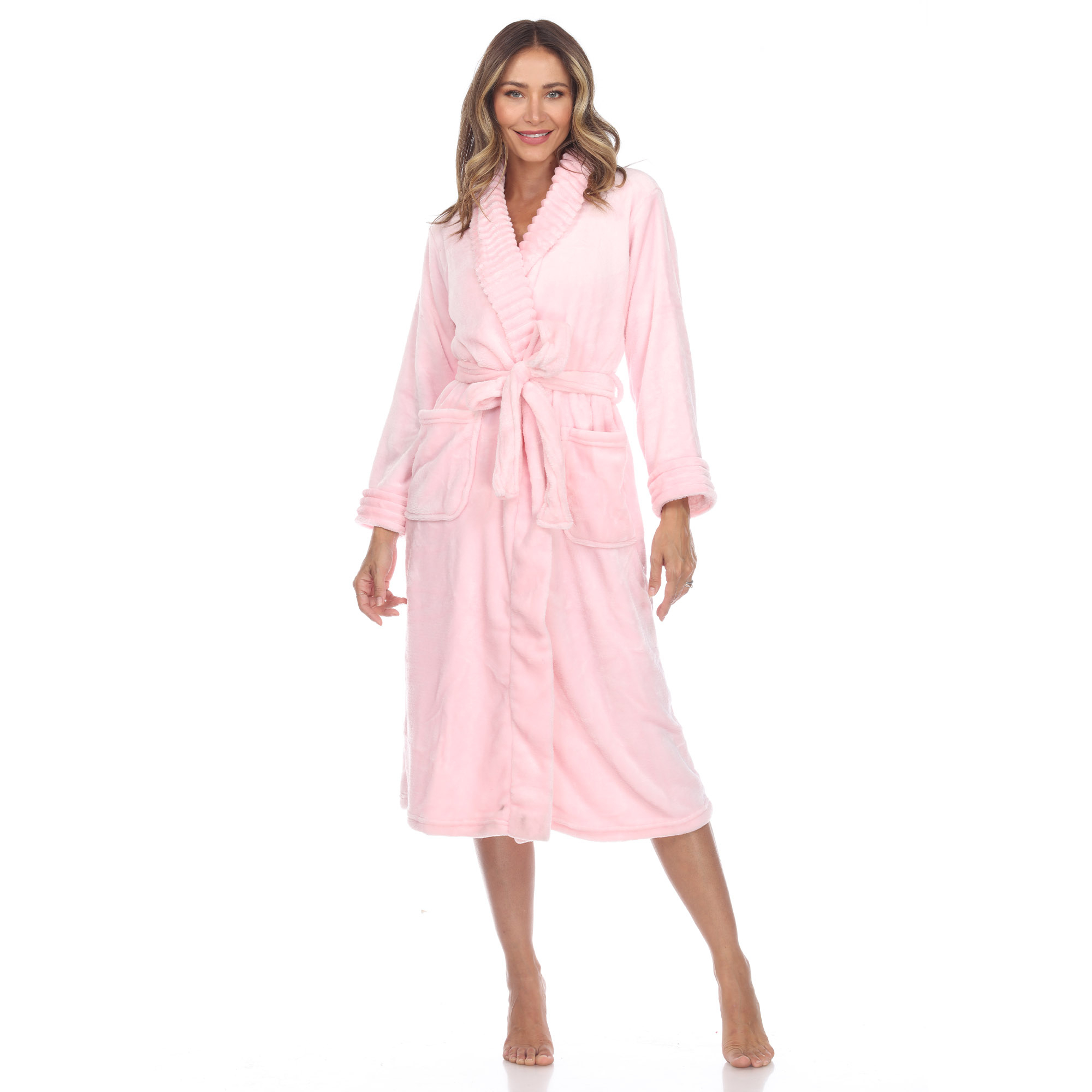 White Mark Women's Cozy Lounge Robe - Pink, 2X/3X