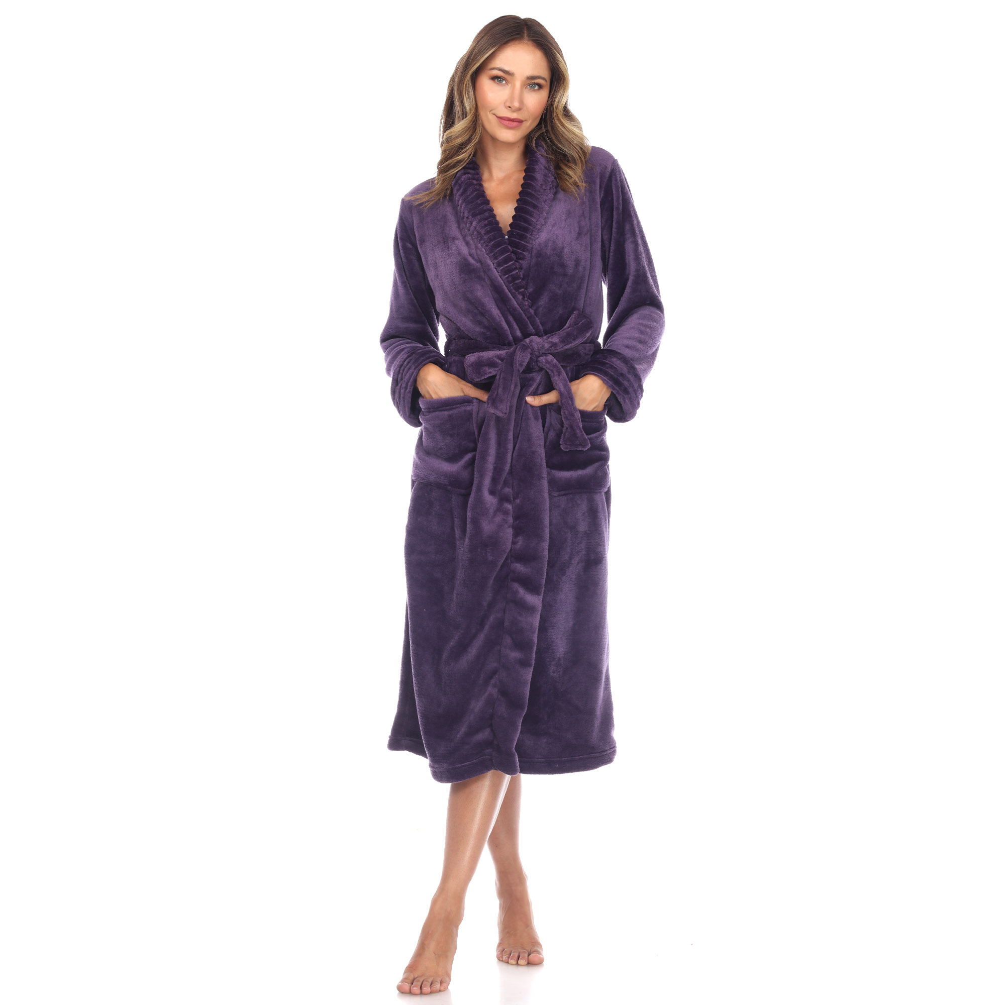 White Mark Women's Cozy Lounge Robe - Purple, L/XL