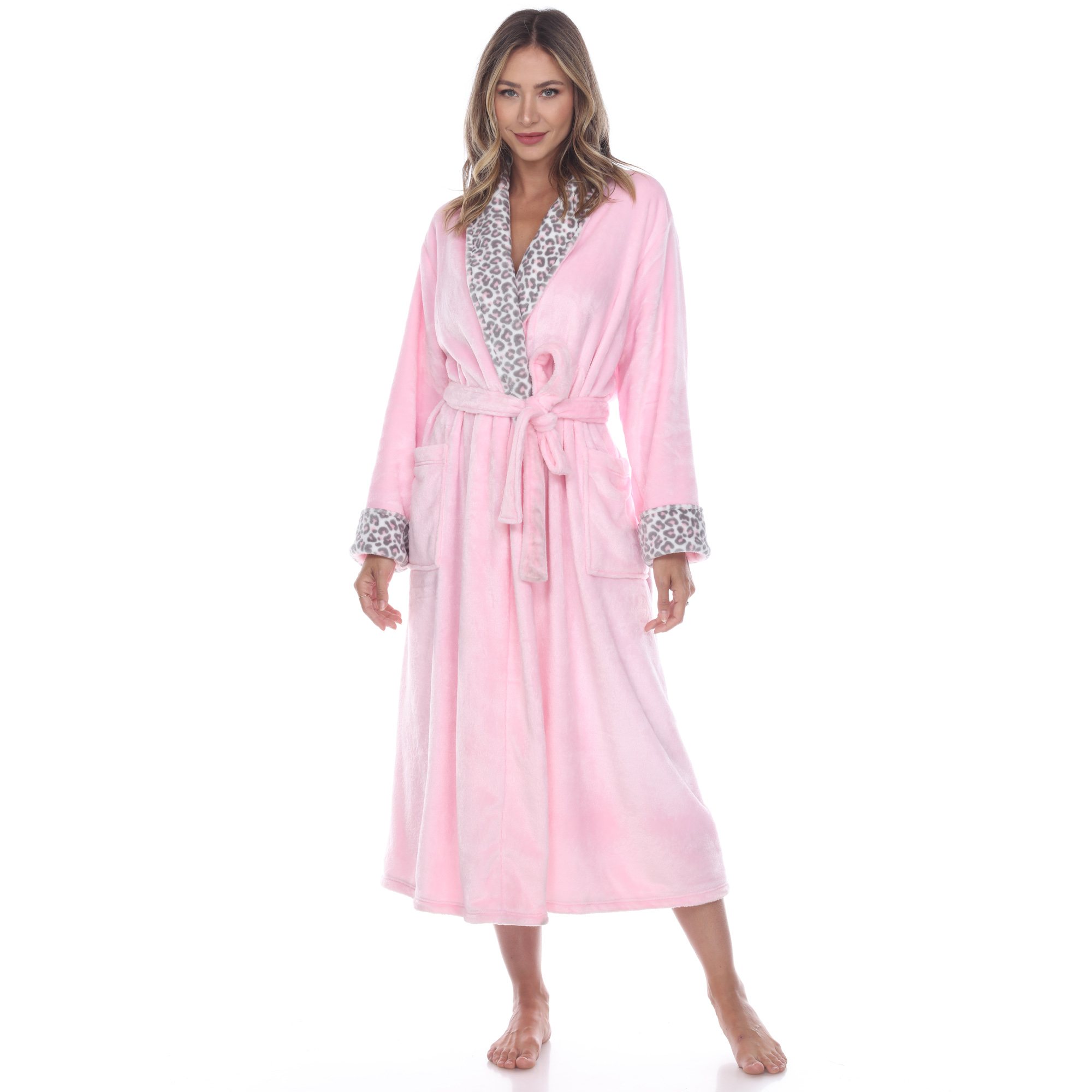 White Mark Women's Cozy Lounge Robe - Pink Leopard, S/M