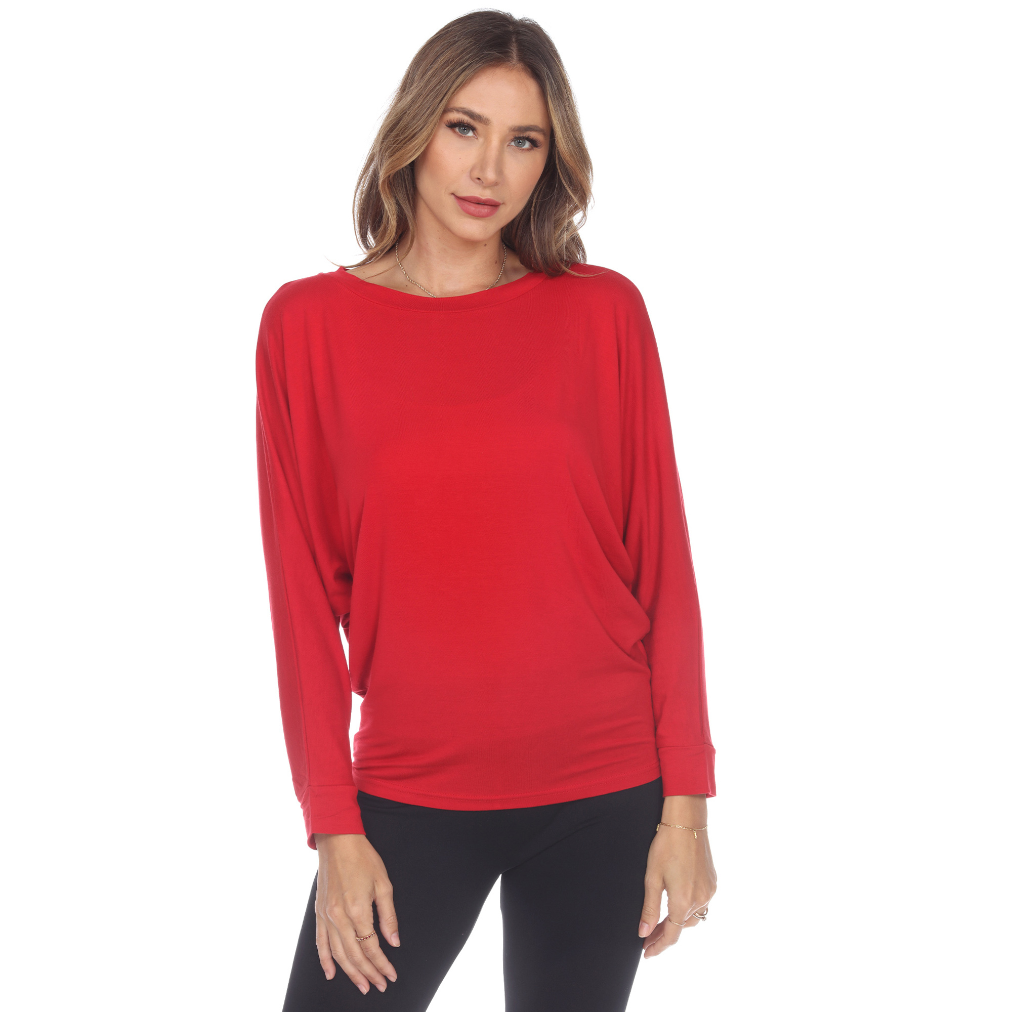 White Mark Women's Banded Dolman Top - Red, Small