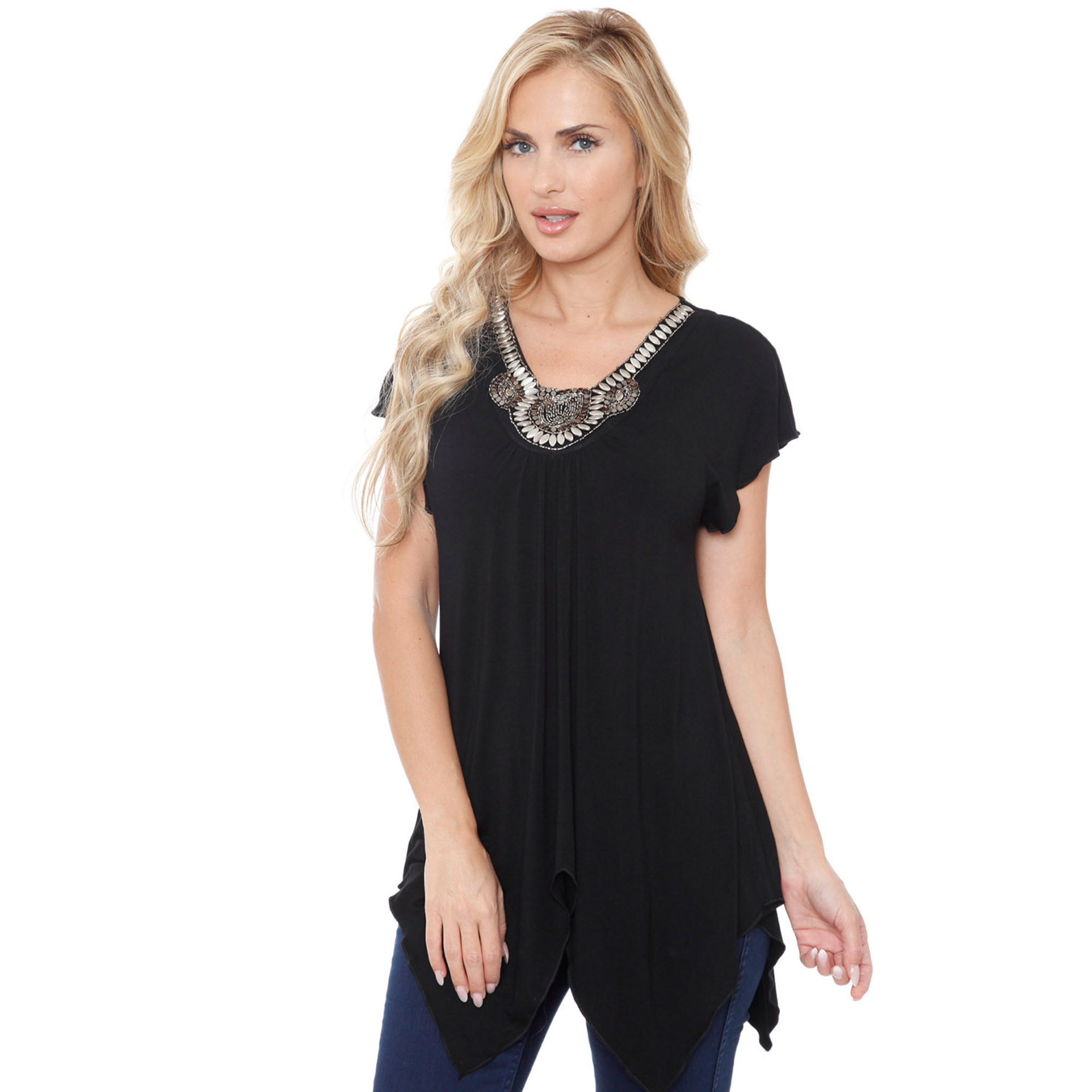 White Mark Women's Embellished Tunic Top - Black, Small