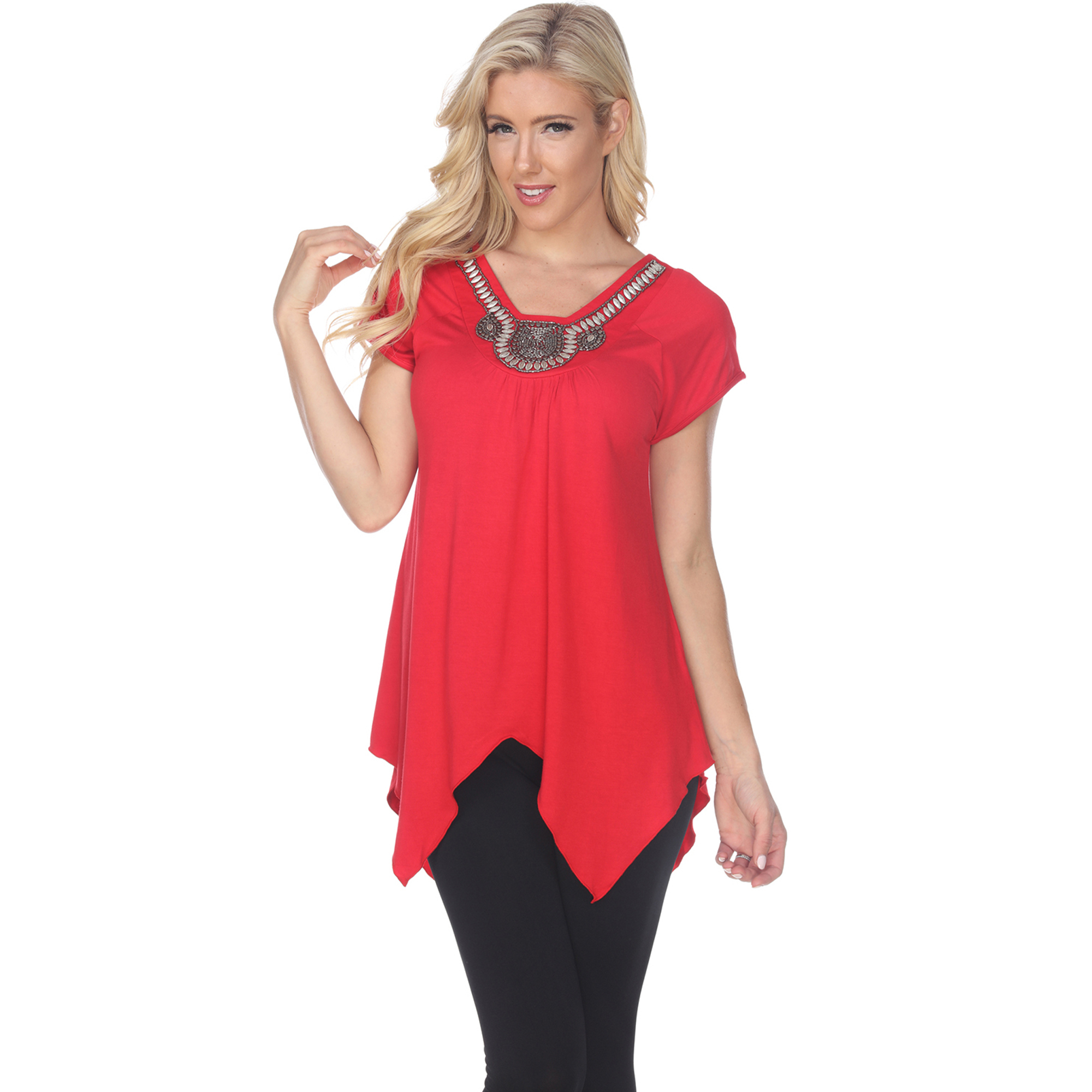 White Mark Women's Embellished Tunic Top - Red, Small