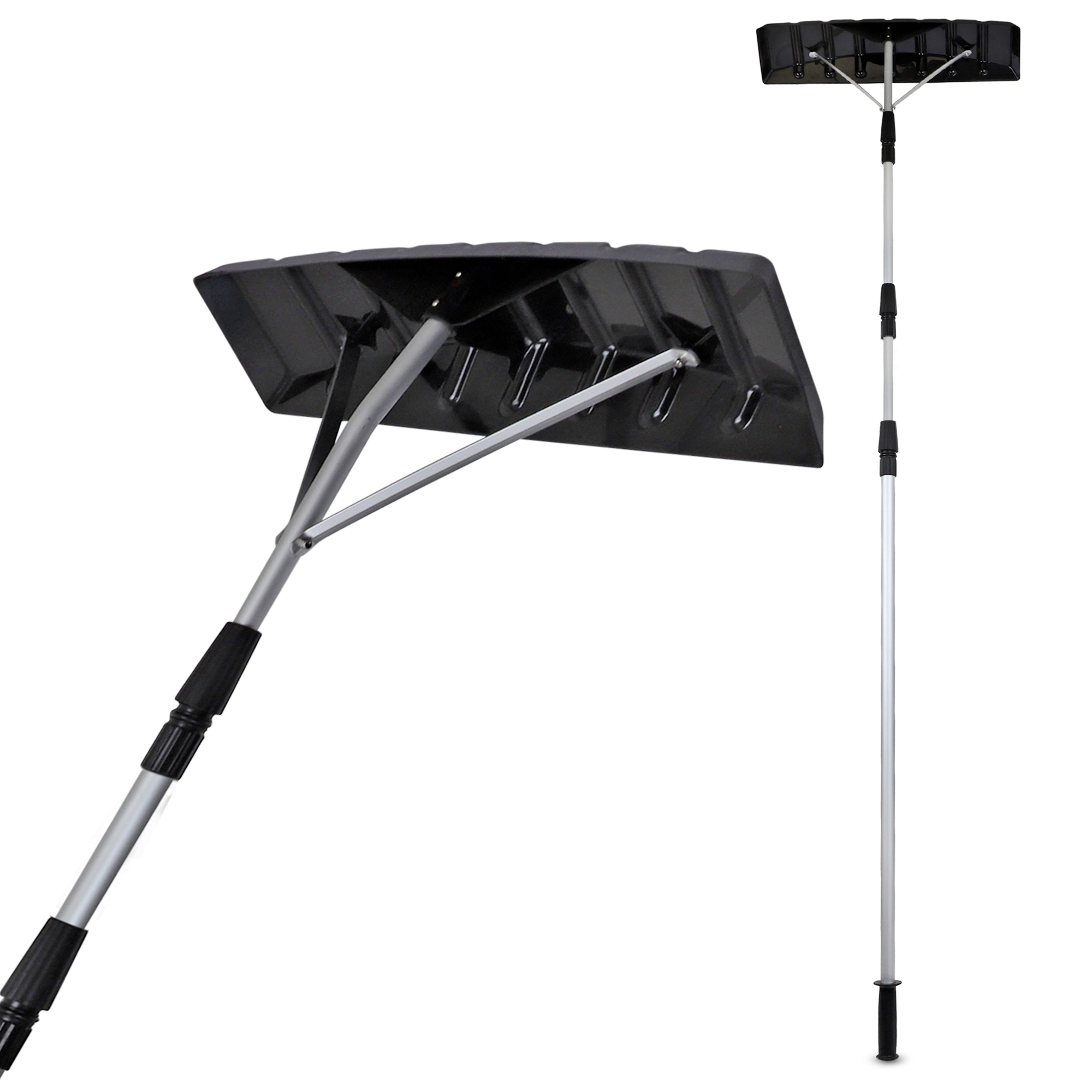 Snow Rake Shovel, Snow & Leaf Removal Tool & Pusher Scraper With 24â Rolling Blade, 5-21â Extendable Handle & Nonslip Grip