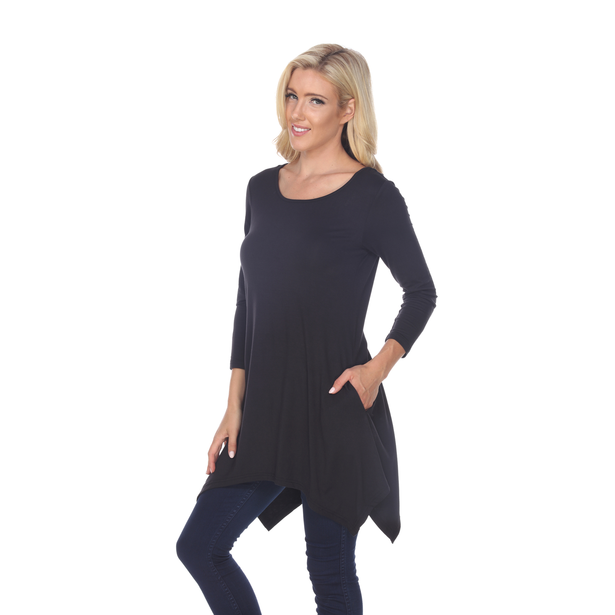White Mark Women's Quarter Sleeve Tunic Top With Pockets - Navy, 6X