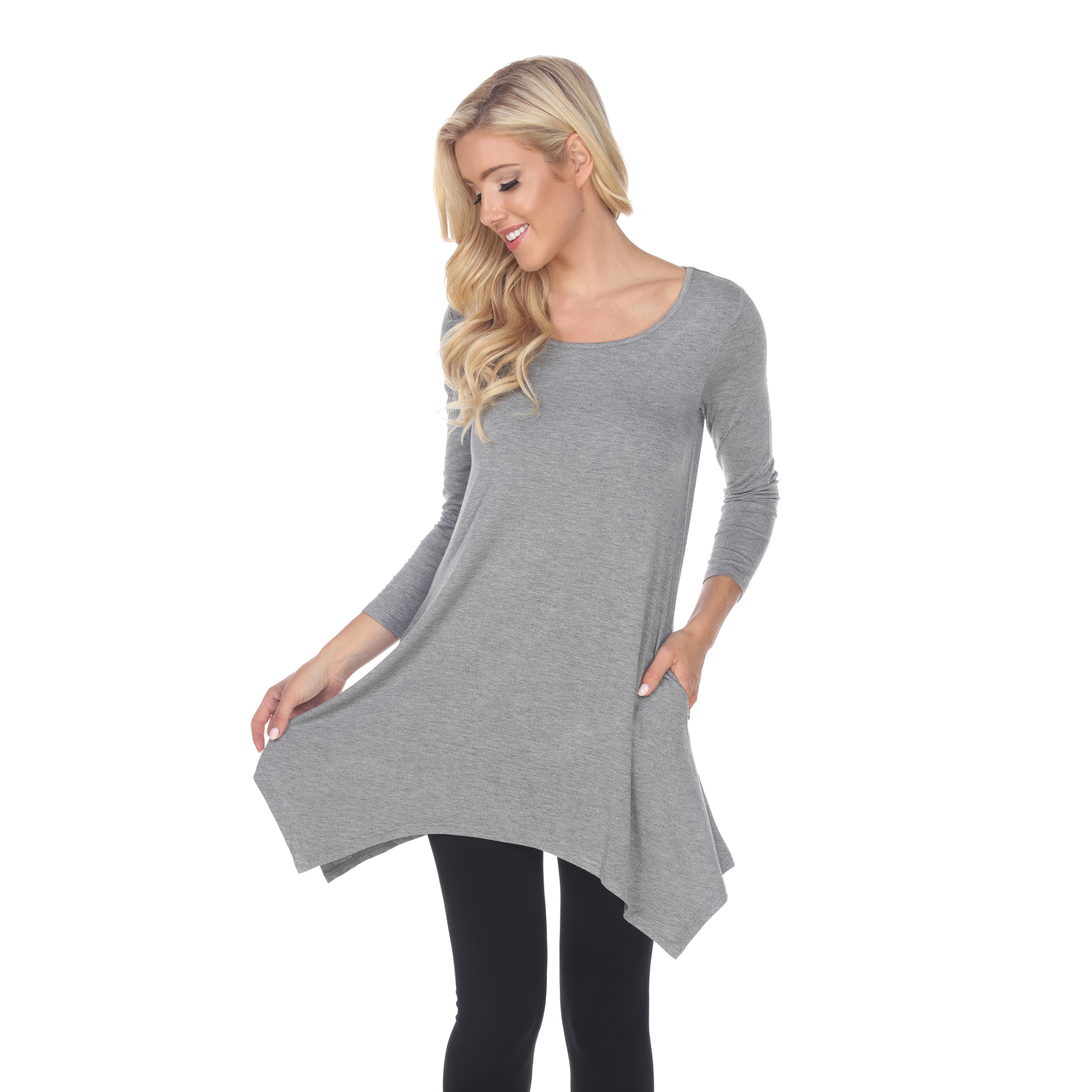 White Mark Women's Quarter Sleeve Tunic Top With Pockets - Charcoal, X-Large