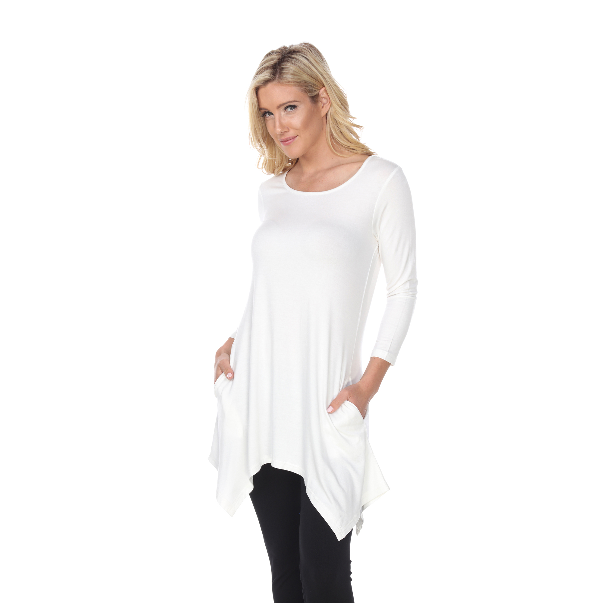 White Mark Women's Quarter Sleeve Tunic Top With Pockets - White, 1X