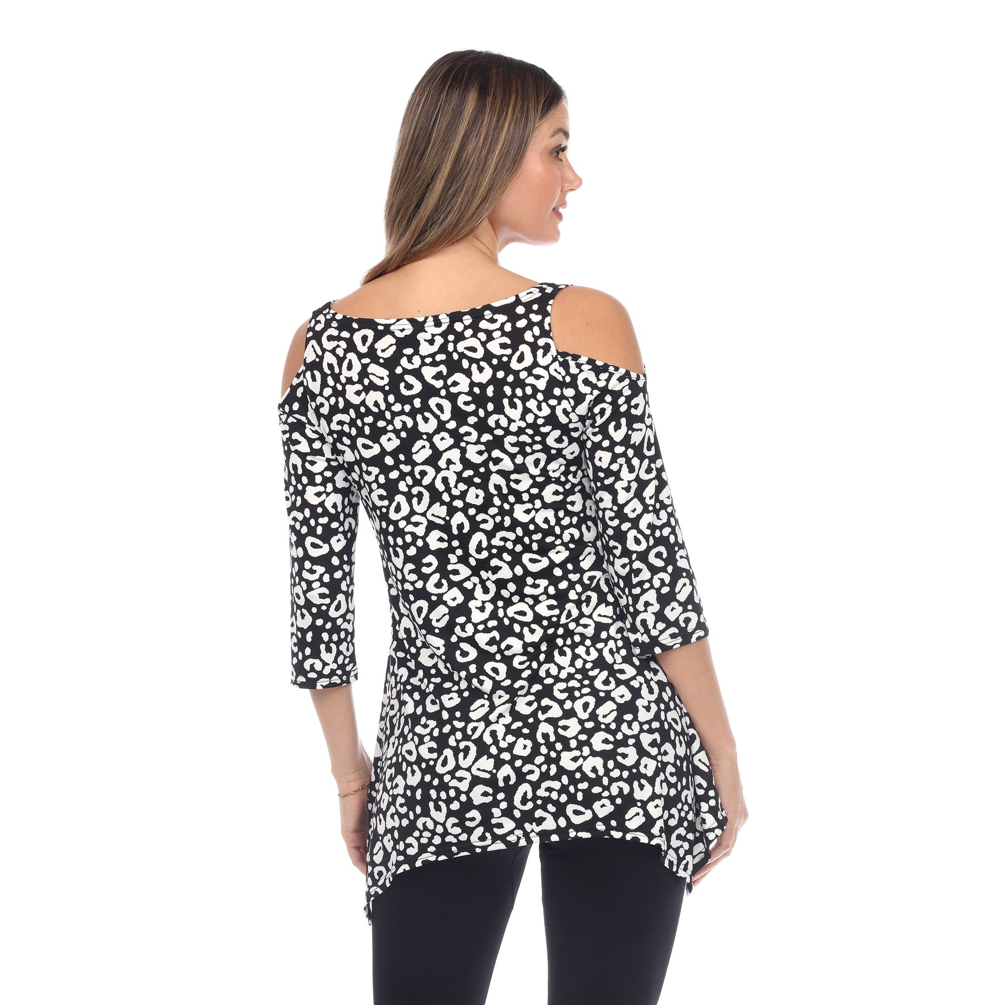 White Mark Women's Leopard Print Cold Shoulder Tunic Top With Pockets - Blue, X-Large