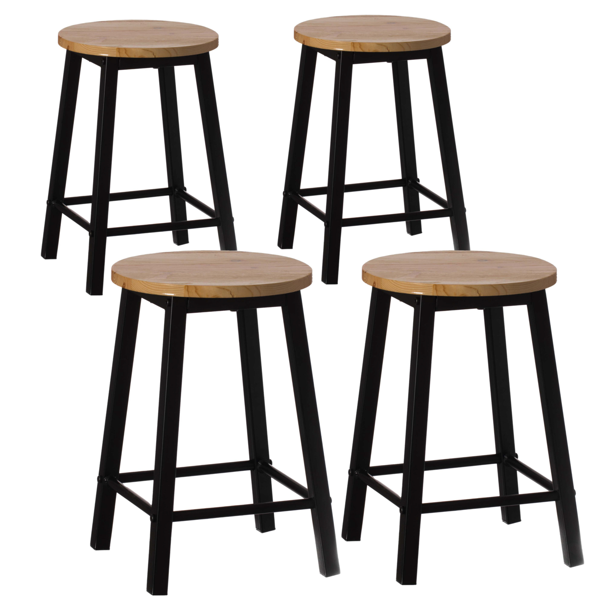 17.5 High Wooden Black Round Bar Stool With Footrest For Indoor And Outdoor - Set Of 4