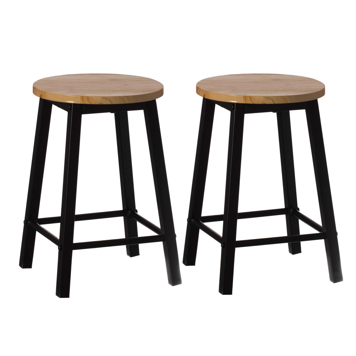 17.5 High Wooden Black Round Bar Stool With Footrest For Indoor And Outdoor - Set Of 2