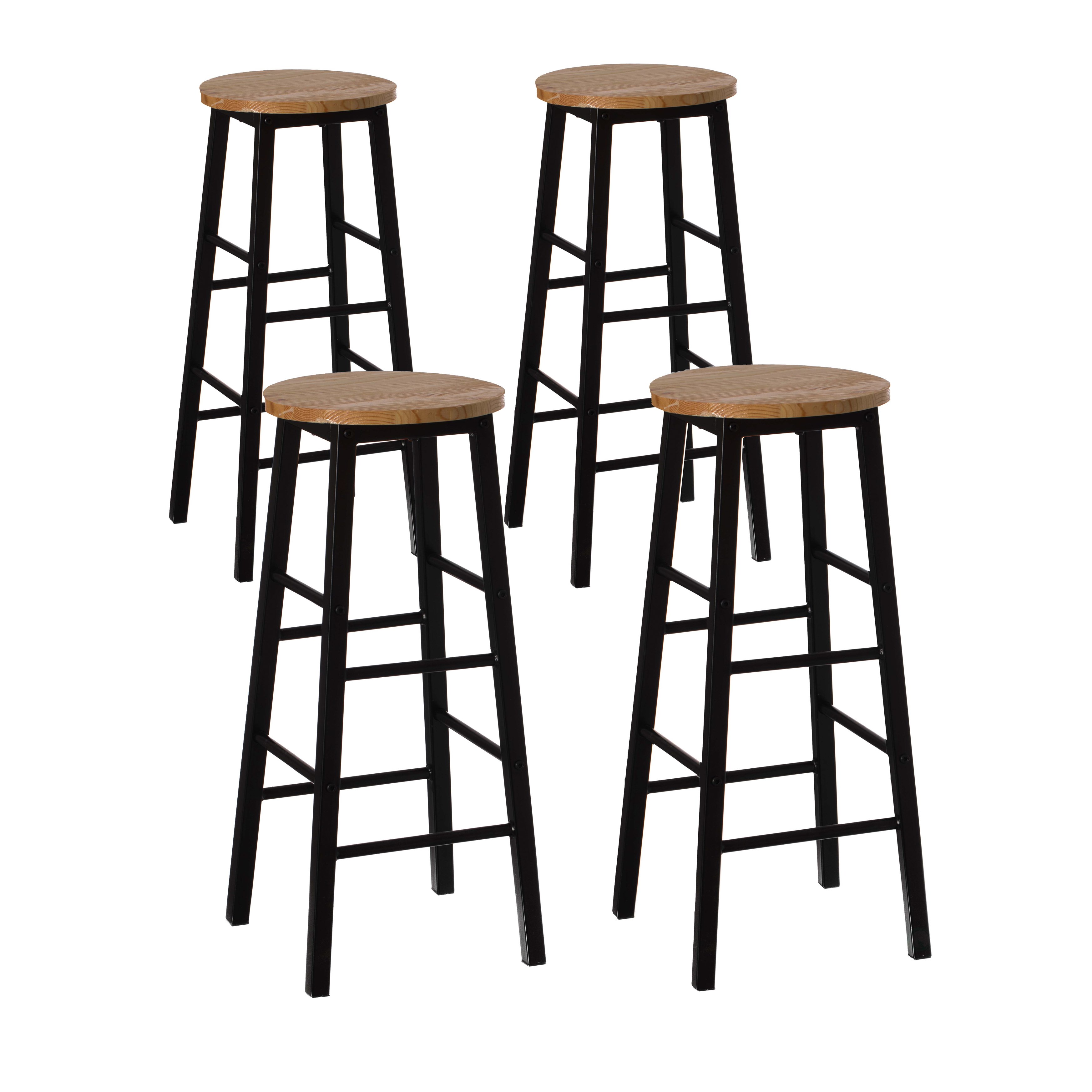 28 High Wooden Rustic Round Bar Stool With Footrest For Indoor And Outdoor - Set Of 4