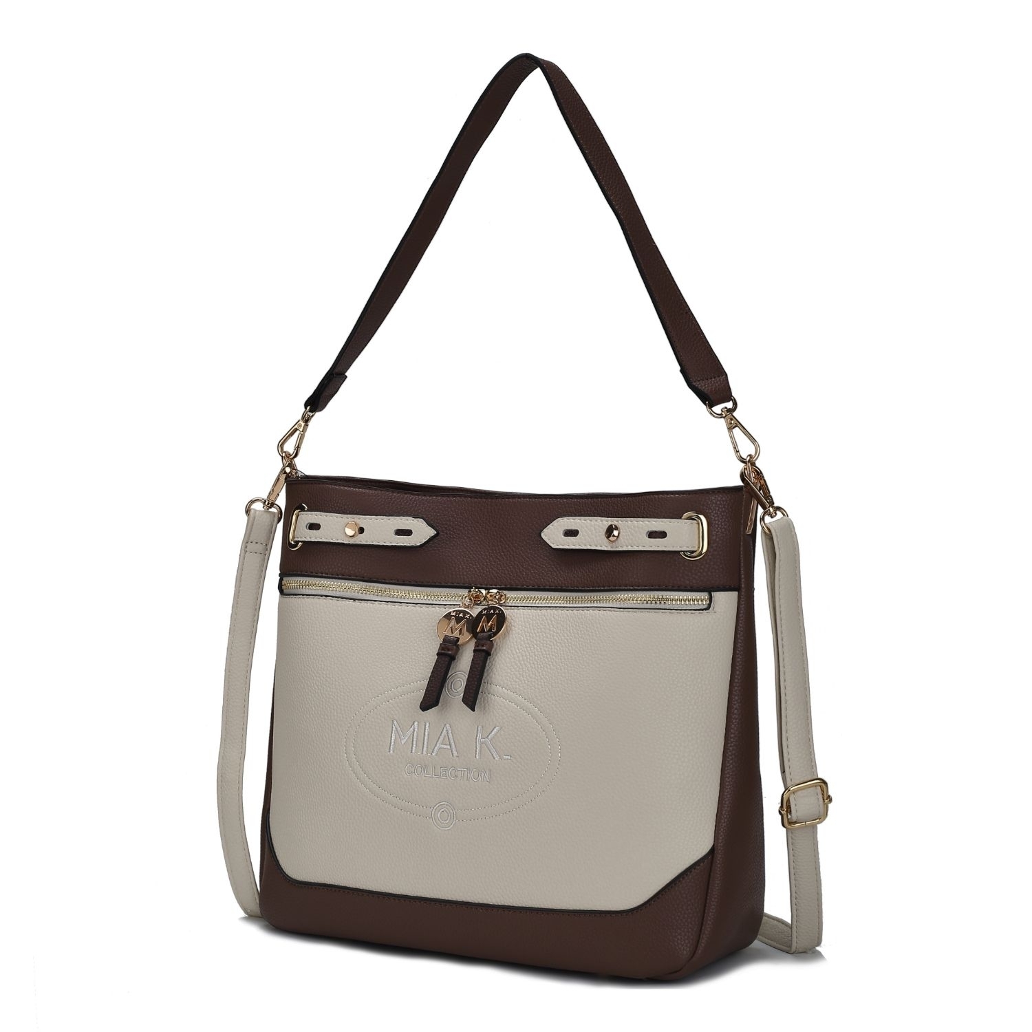 MKF Collection Evie Two-tone Vegan Leather Women's Shoulder Bag By Mia K. - Chocolate-beige