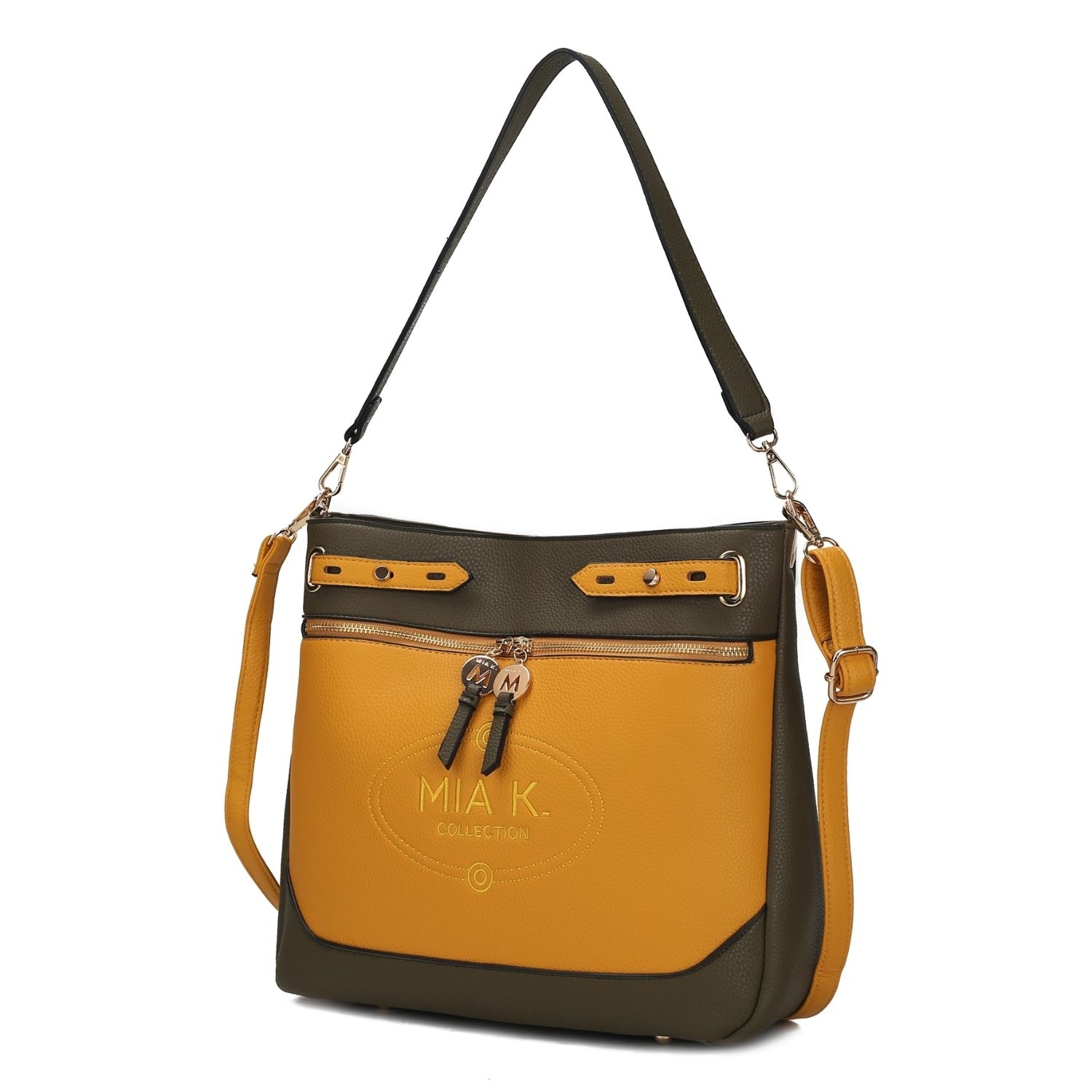 MKF Collection Evie Two-tone Vegan Leather Women's Shoulder Bag By Mia K. - Olive-mustard
