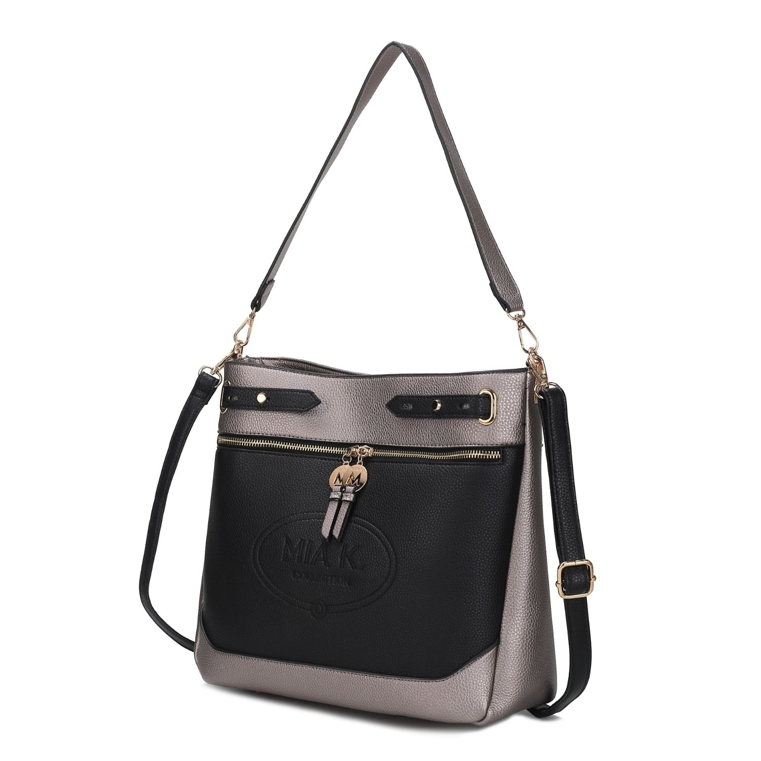 MKF Collection Evie Two-tone Vegan Leather Women's Shoulder Bag By Mia K. - Pewter-black