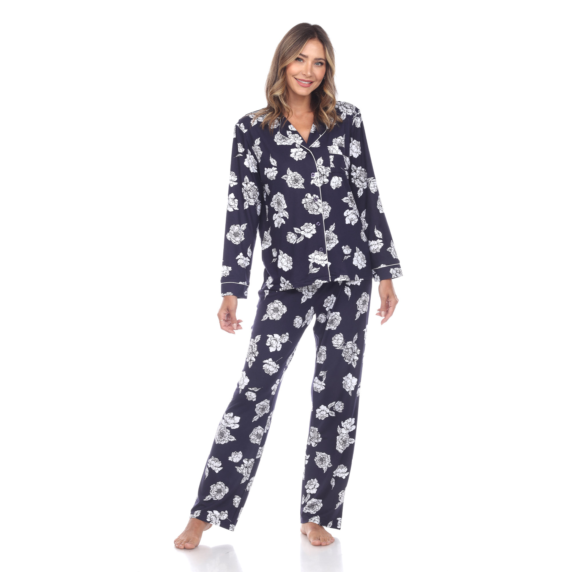 White Mark Women's Long Sleeve Floral Pajama Set - Lavender, 3X