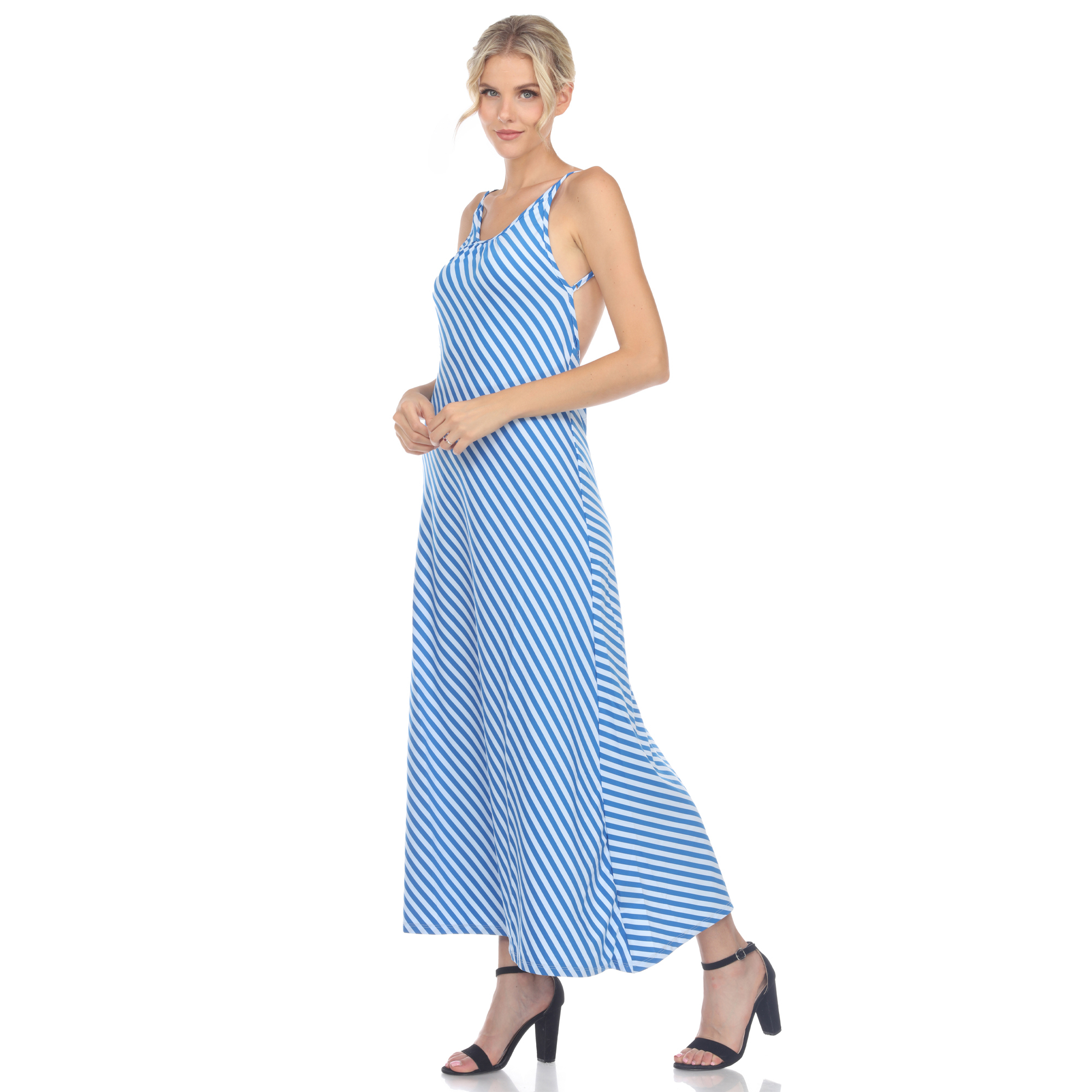 White Mark Women's Backless Striped Maxi Dress - Blue, S/M