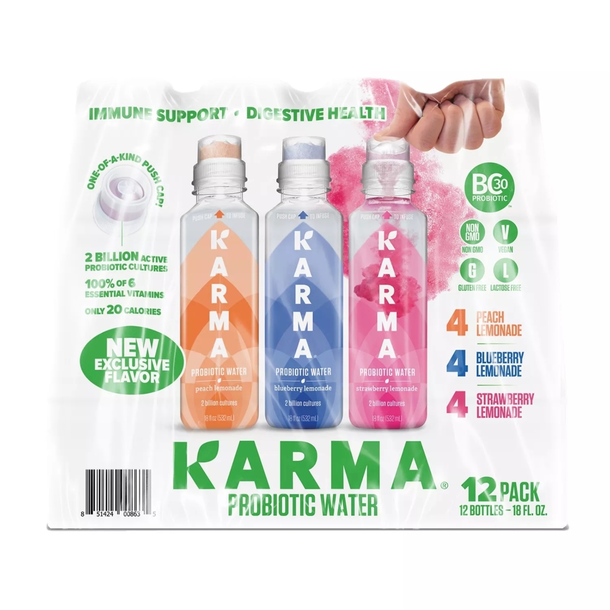 Karma Lemonade Probiotic Water Variety Pack, 18 Fluid Ounce (Pack Of 12)