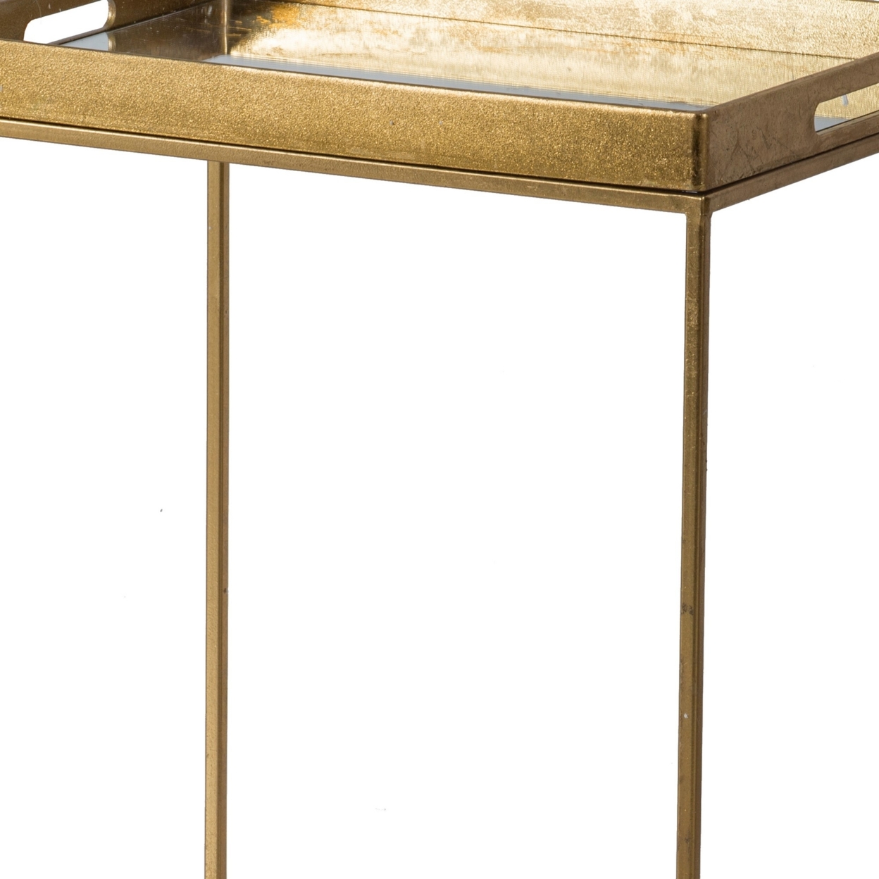 26, 23, 19 Inch Accent Table Set Of 3, Removable Mirrored Trays, Gold, Saltoro Sherpi