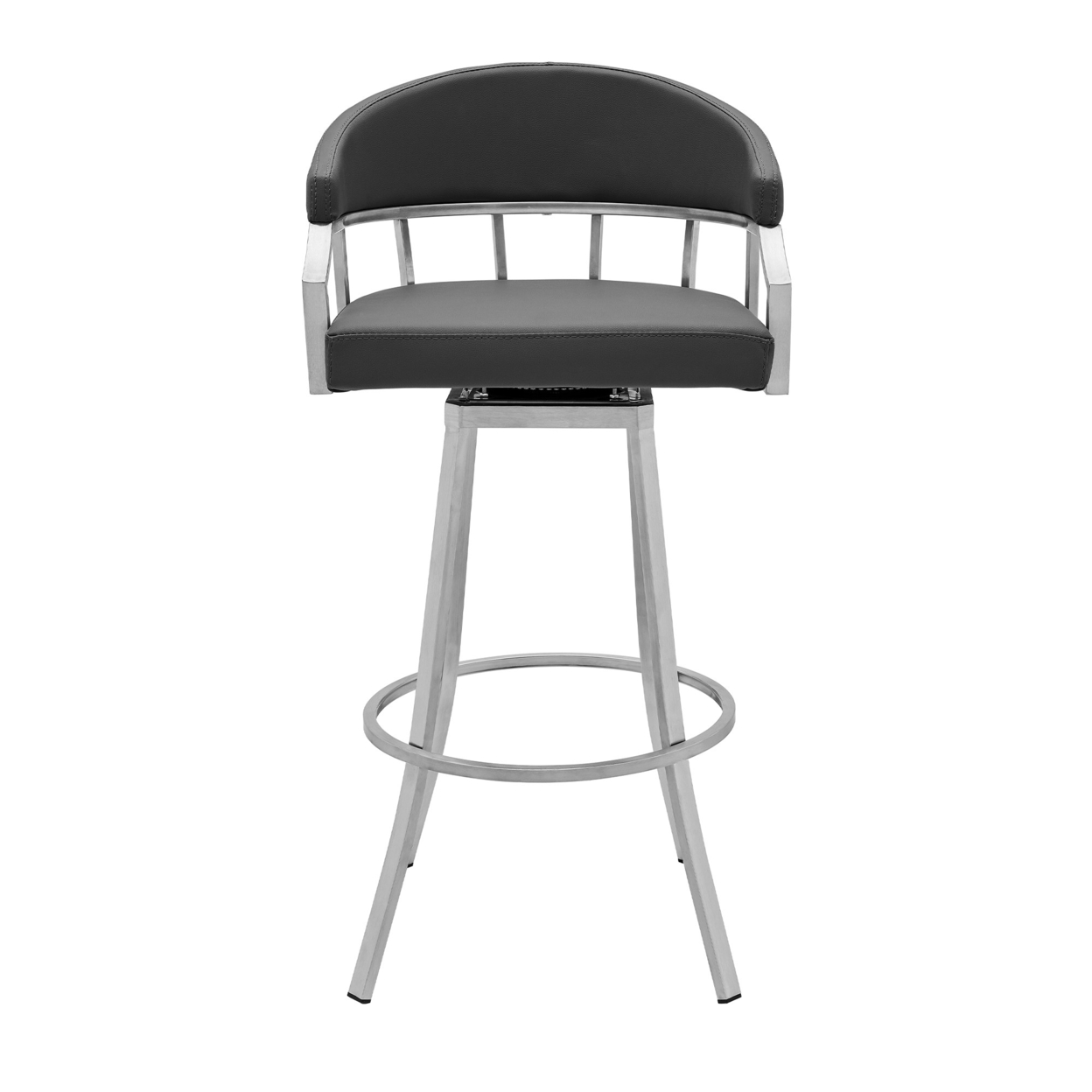 Myla 30 Inch Vegan Faux Leather Bar Stool Chair, Swivel, Metal Legs, Gray- Saltoro Sherpi