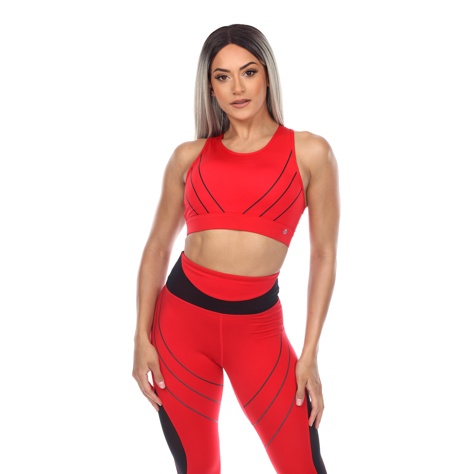 White Mark Women's Cut Out Back Mesh Sports Bra - Red, Small