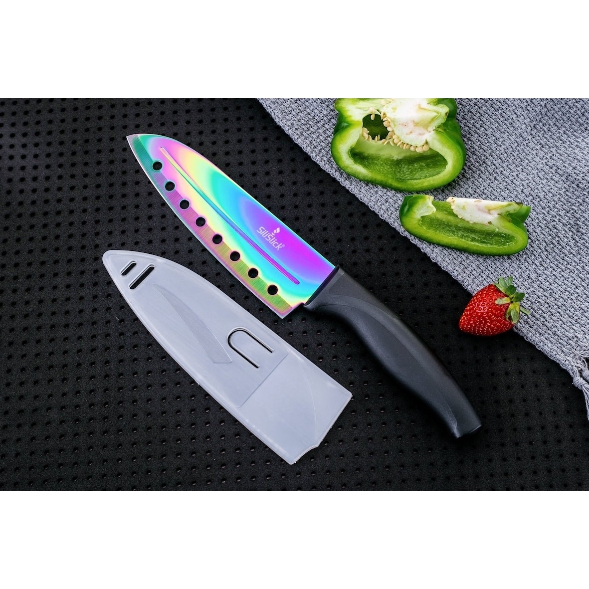 Silislick Stainless Steel Knife Set - Titanium Coated Utility Knife, Santoku,