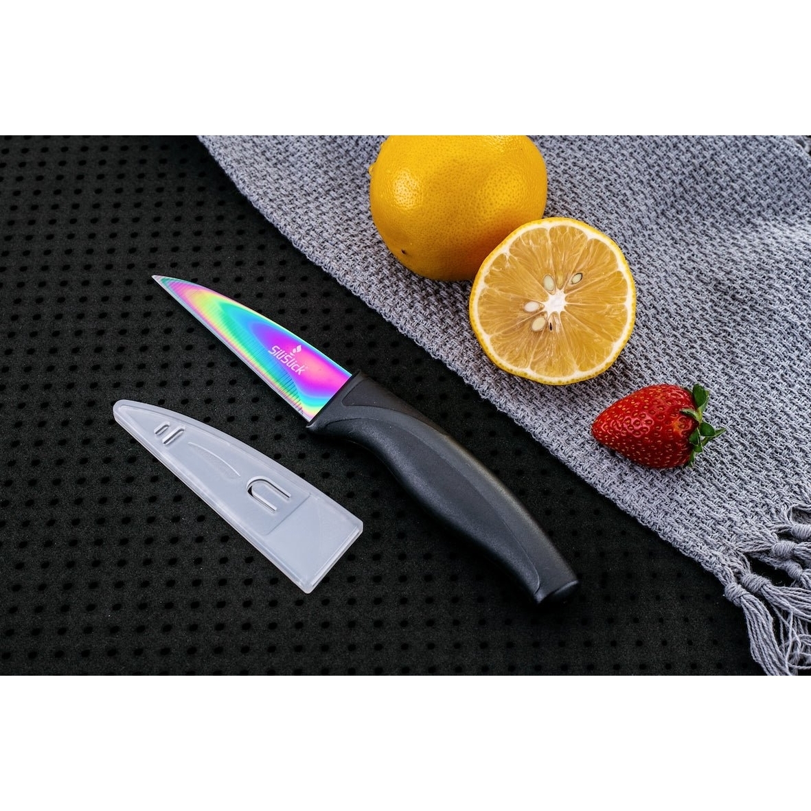 Silislick Stainless Steel Knife Set - Titanium Coated Utility Knife, Santoku,