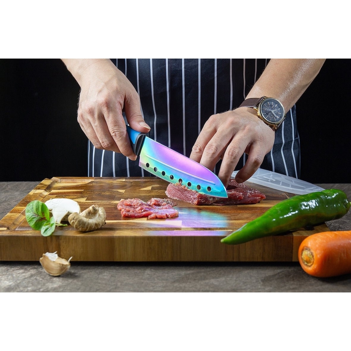 Silislick Stainless Steel Knife Set - Titanium Coated Utility Knife, Santoku,