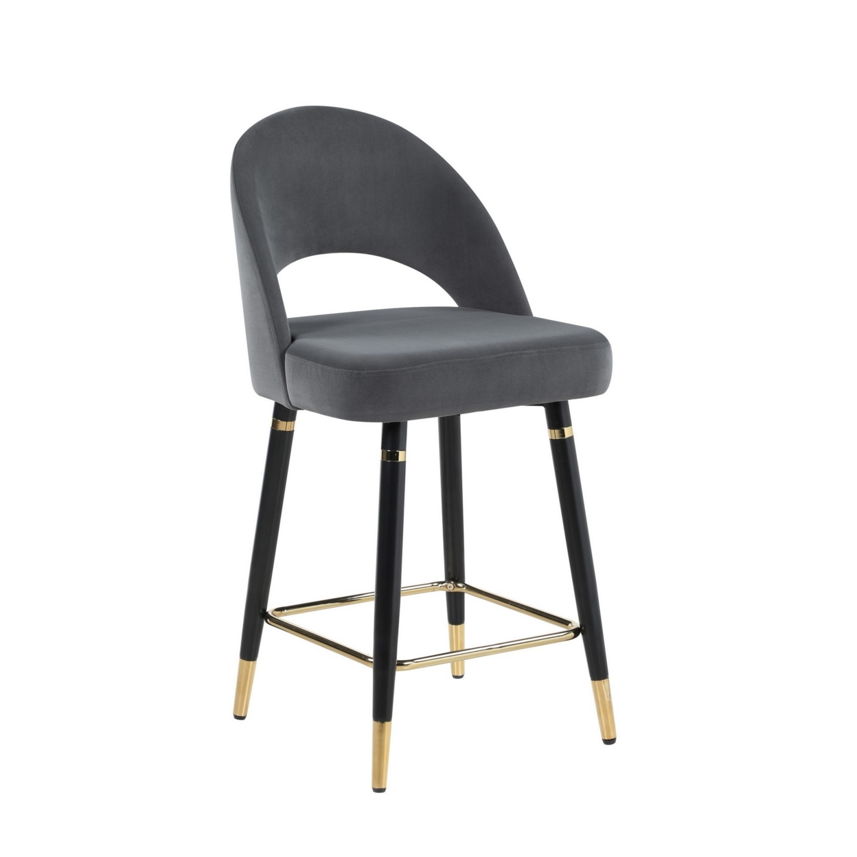 Dia 26 Inch Set Of 2 Counter Stools, Arched Back, Retro Style, Gray, Gold- Saltoro Sherpi