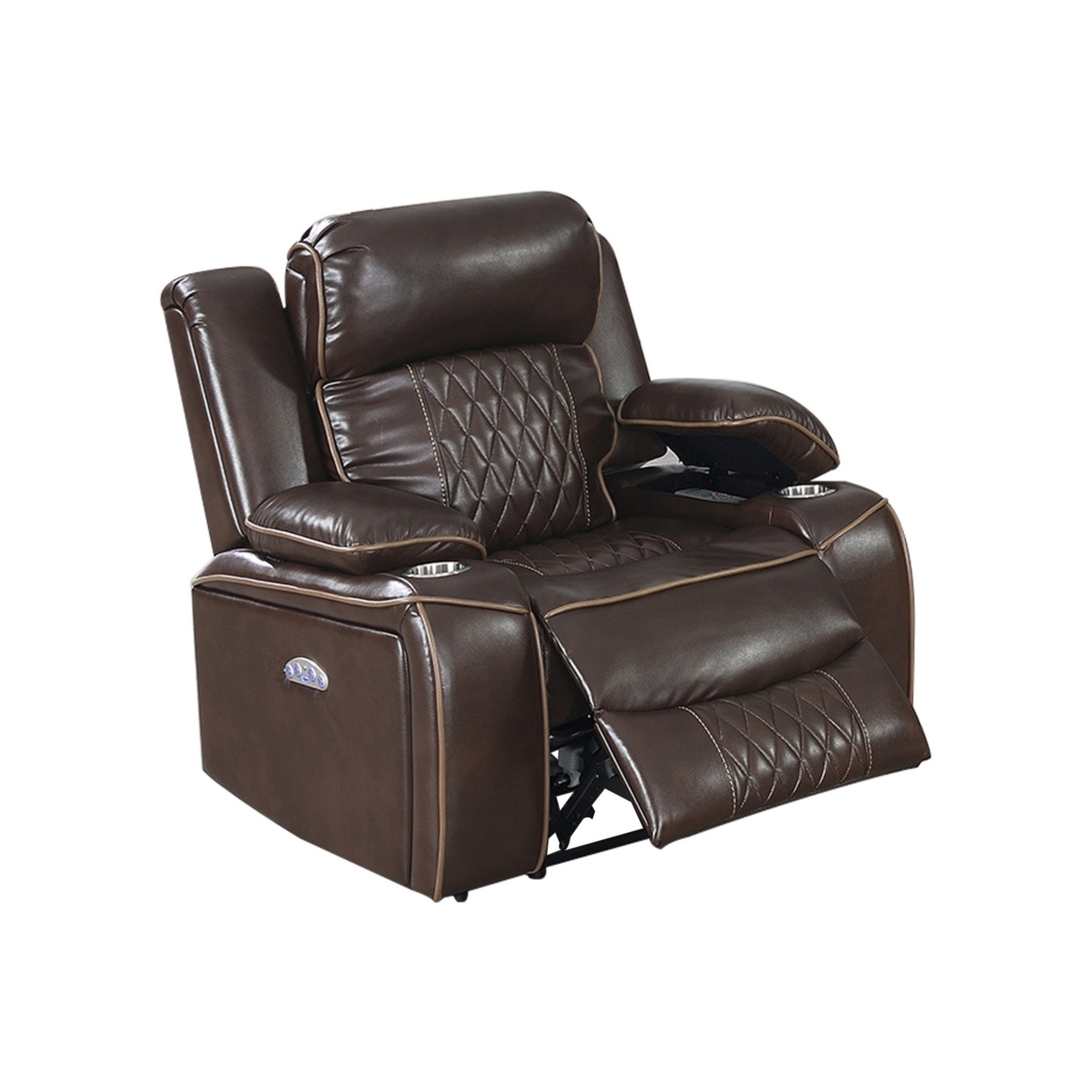 Xiu 38 Inch Power Recliner Chair, USB Port, Storage, Faux Leather, Brown- Saltoro Sherpi