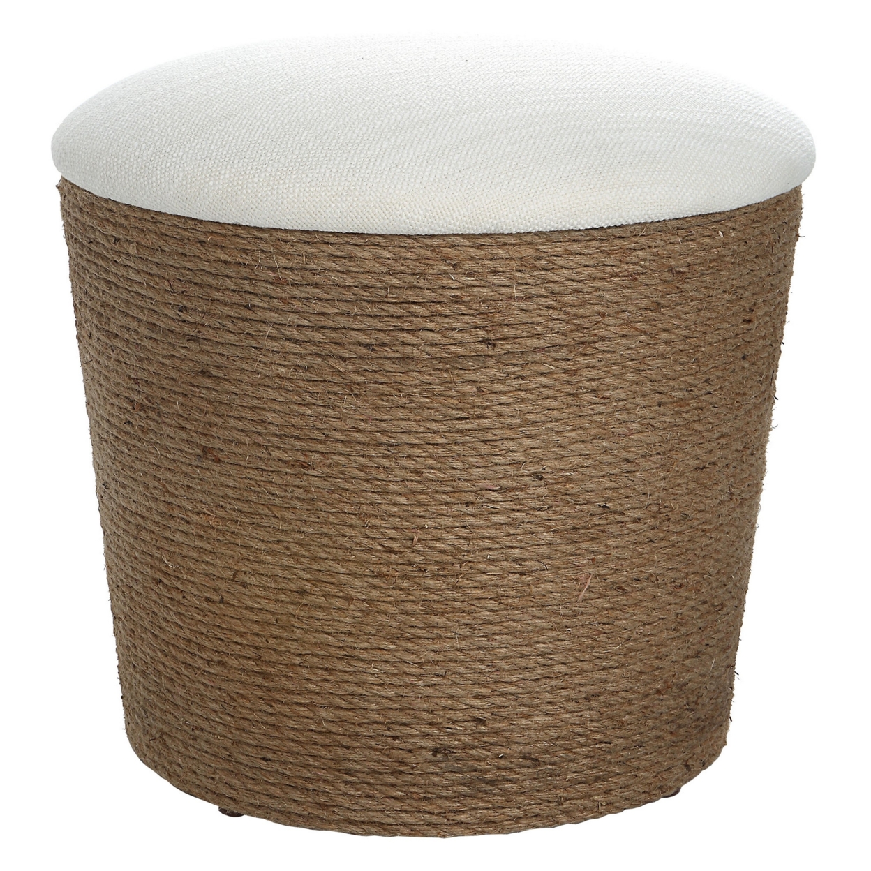 18 Inch Classic Storage Accent Ottoman, Rope Wrapped Base, Off White, Brown- Saltoro Sherpi