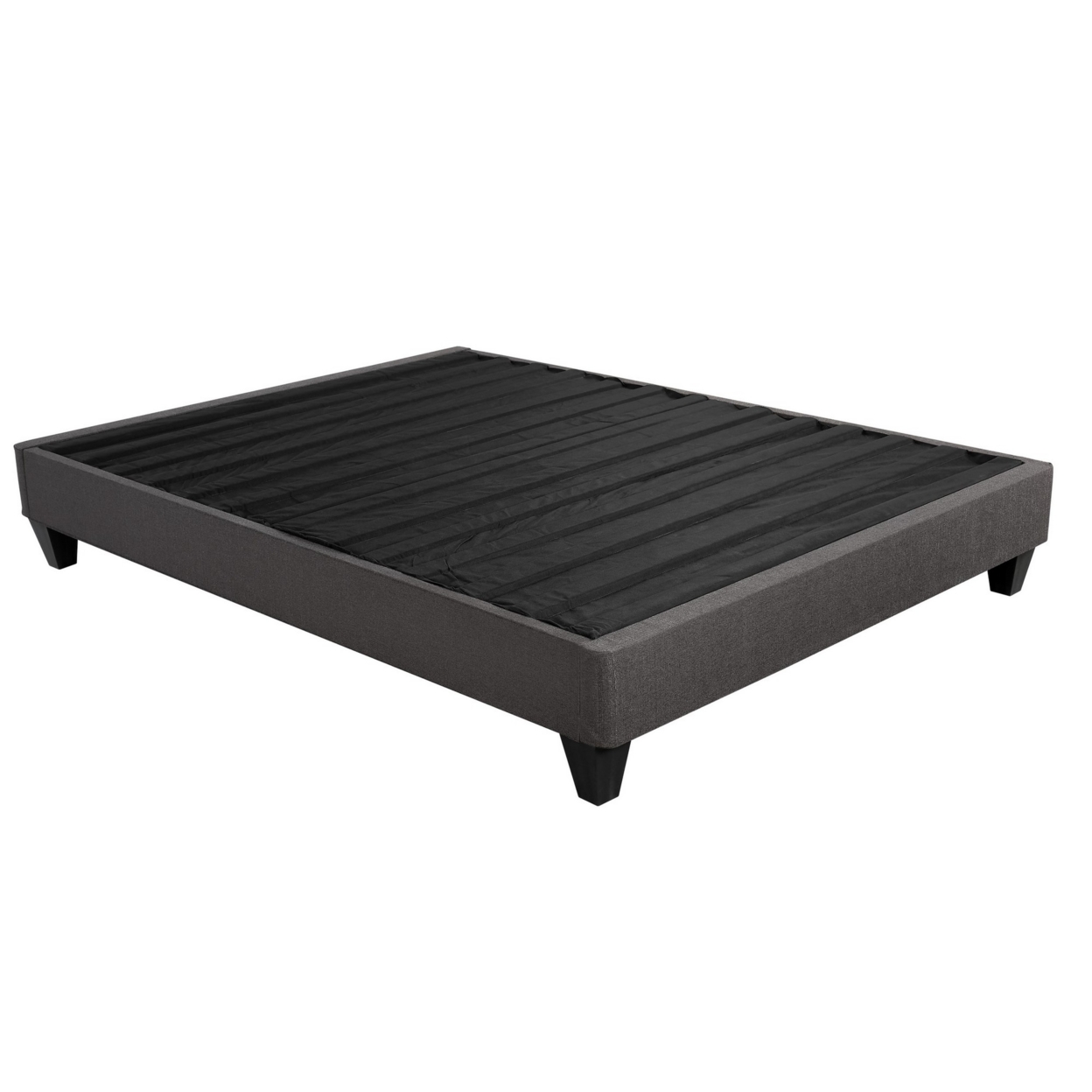 Tamy 13 Inch King Size Platform Bed Frame, Wood Base, Dark Gray Linen- Saltoro Sherpi