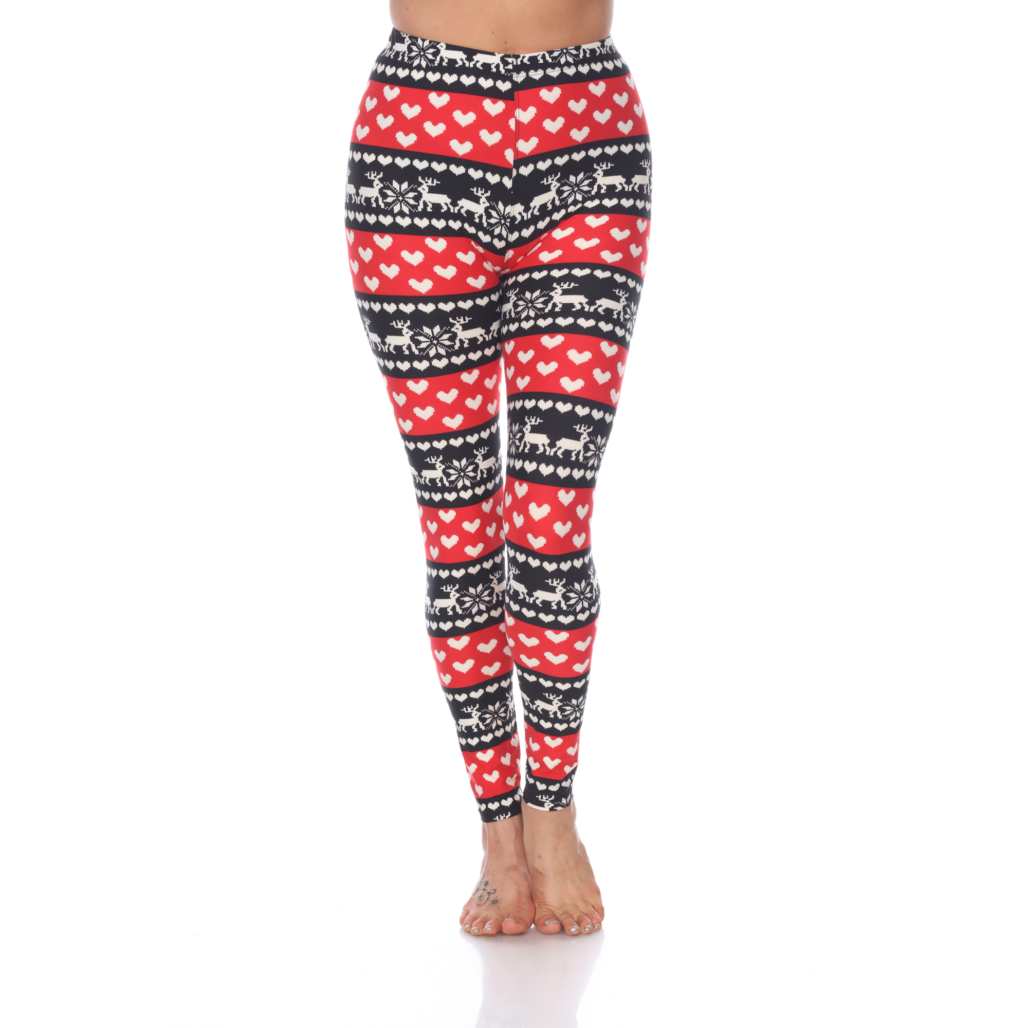 White Mark Women's Holiday Print Stretch Leggings - Black/Red/White, Plus Size