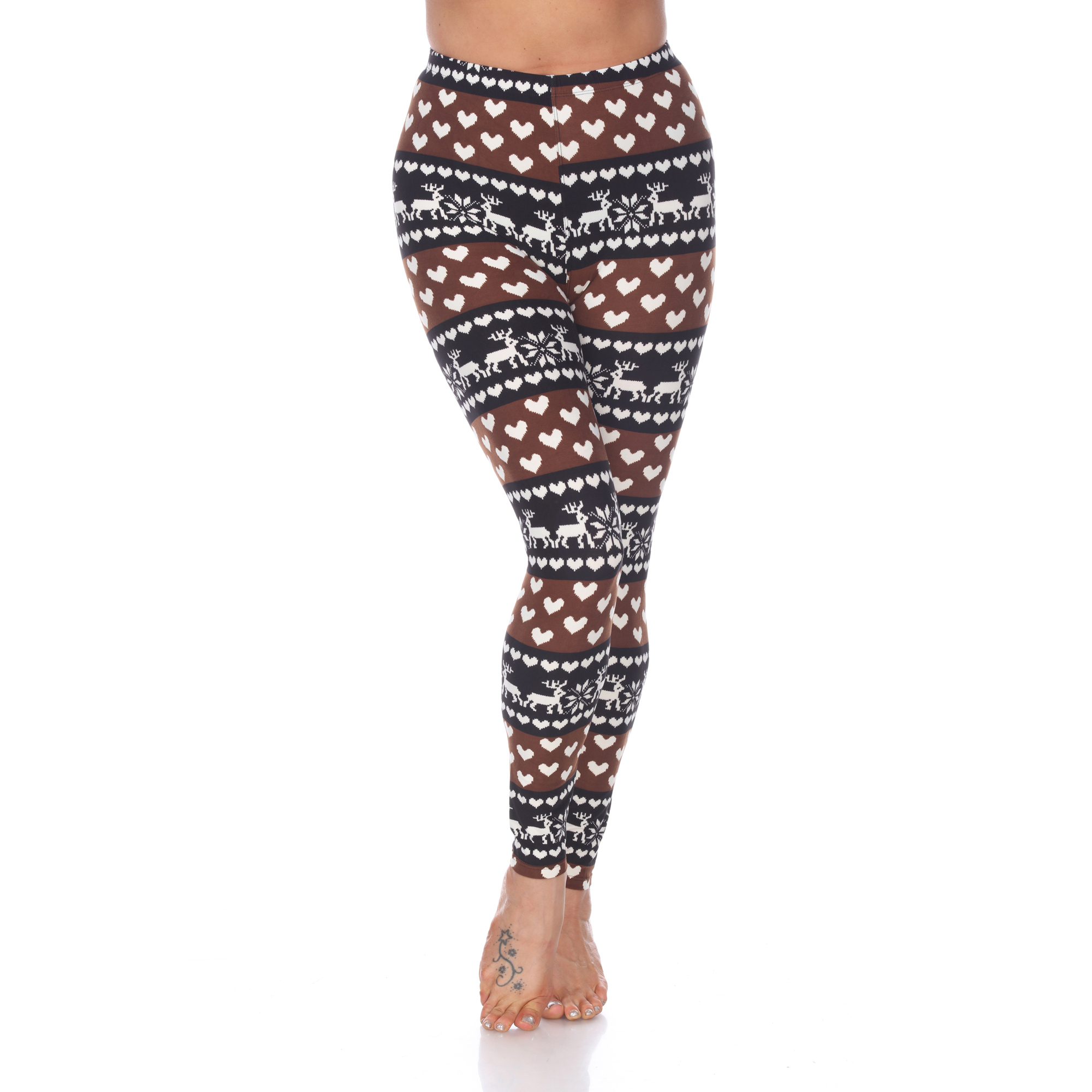 White Mark Women's Holiday Print Stretch Leggings - Brown/White, One Size