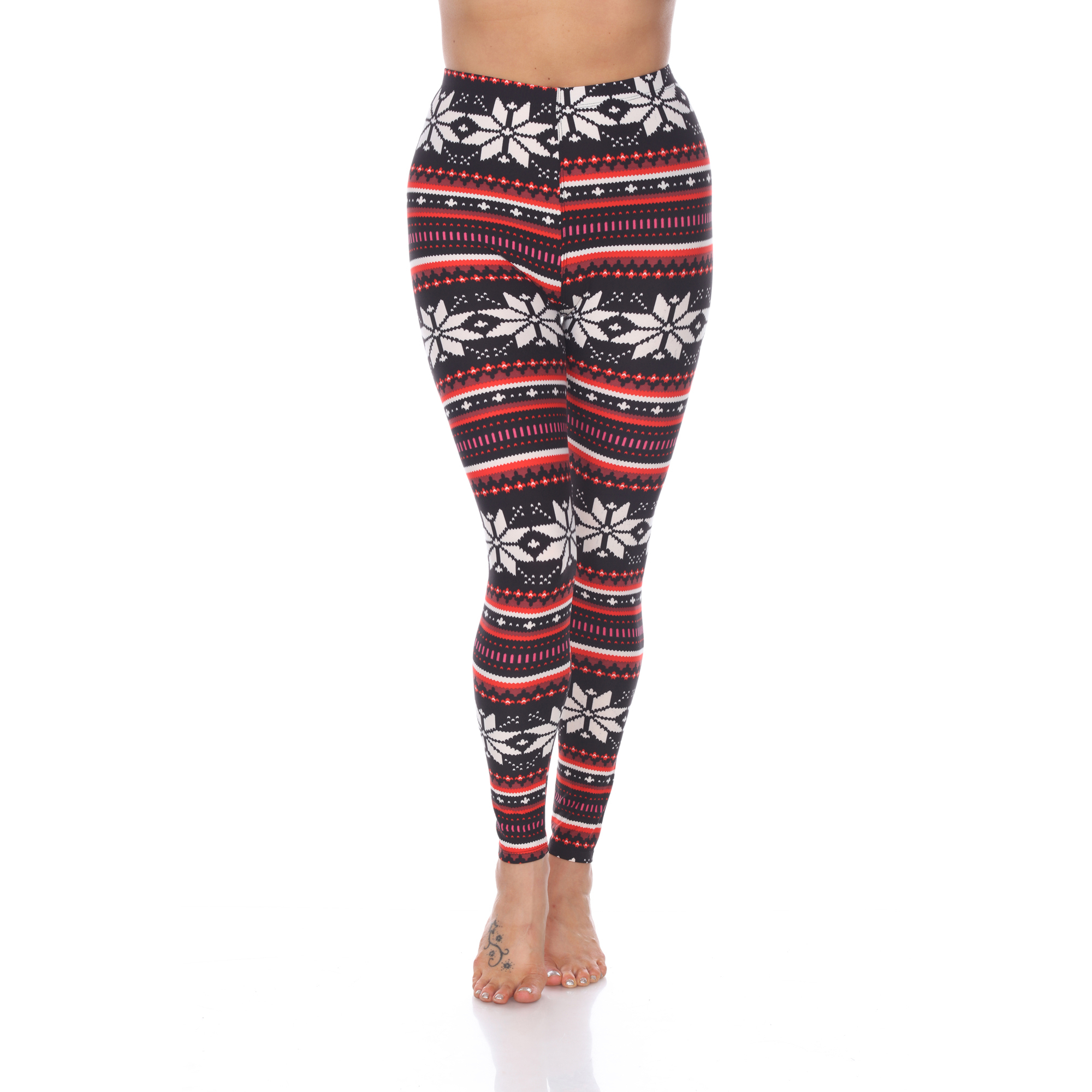 White Mark Women's Holiday Print Stretch Leggings - Black/Red/White, One Size