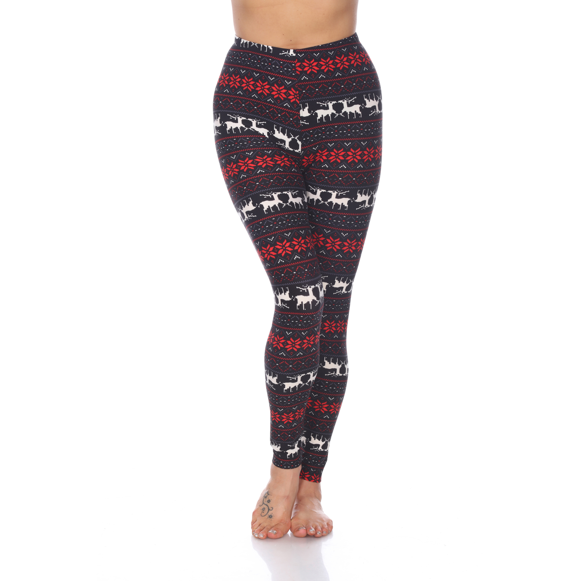White Mark's Holiday Stretch Leggings - Black/Red, Plus Size